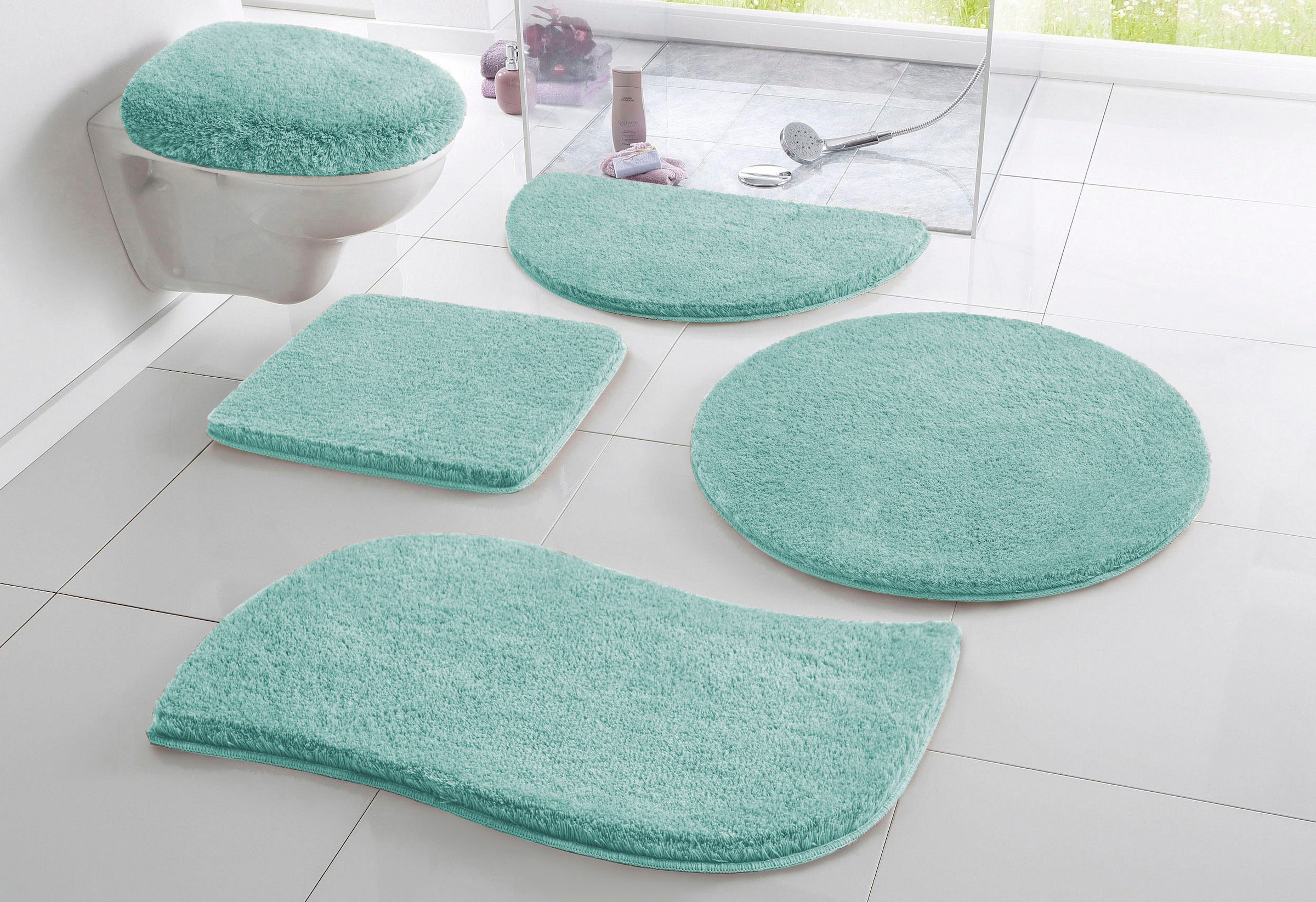 my home Badematte »Merida, Badvorleger, Badezimmer Teppich«, rutschhemmend beschichtet, fußbodenheizungsgeeignet-schnell trocknend-strapazierfähig, Badteppich, Uni Farben, rechteckig, rund & als 2-tlg. Set erhältlich
