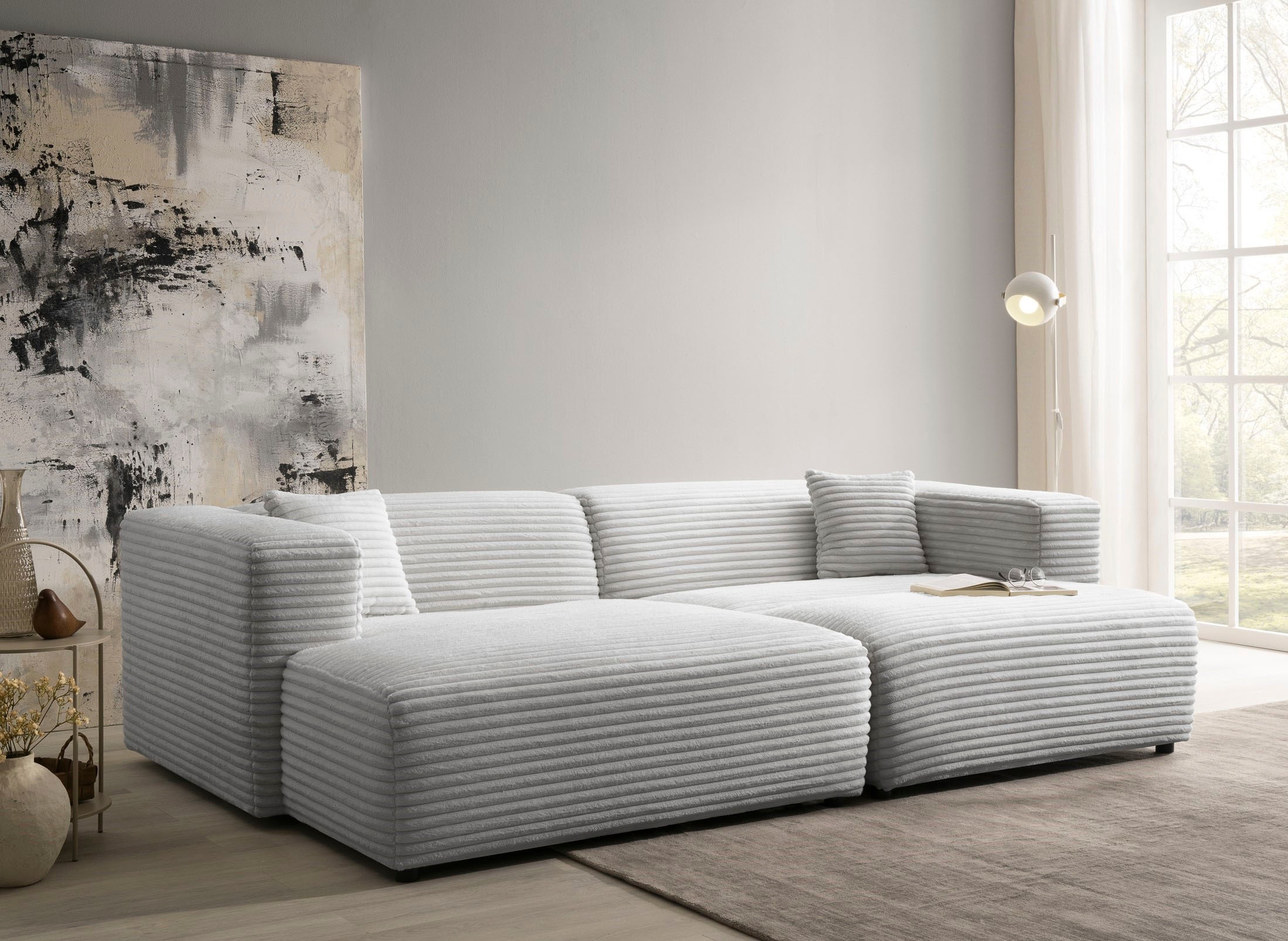 andas Polsterecke »BAKELS, Ecksofa-Set mit Hocker, L-Form mit Schlaffunktion«, Ecksofa-Set (incl. Hocker) im trendigen Megacord