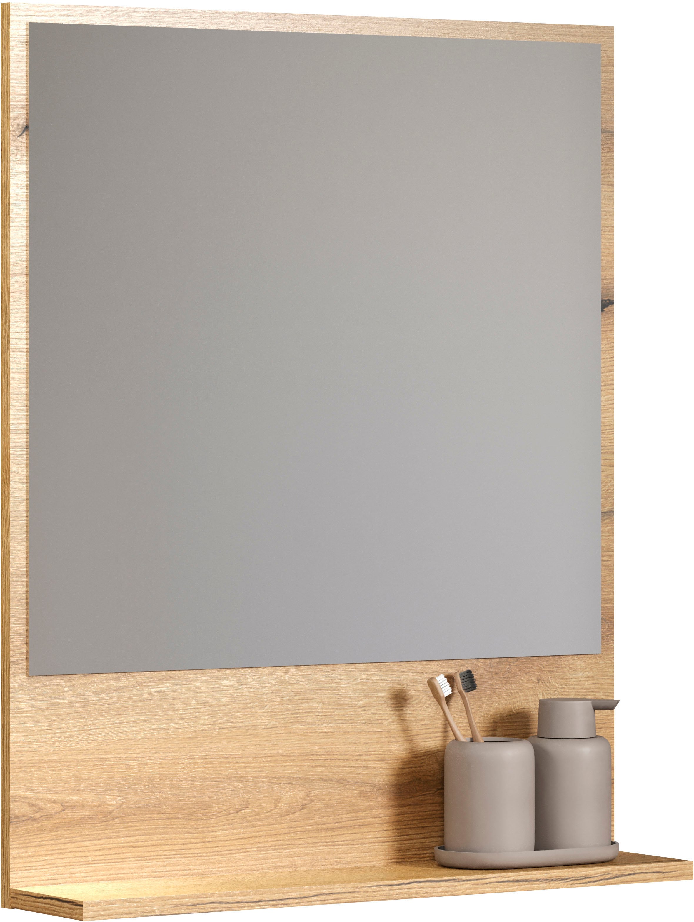 welltime Badspiegel »Amrum«, (1 St.), Eleganter Badezimmerspiegel mit Ablage - Maße (B/T/H) 60-80/14/74 cm