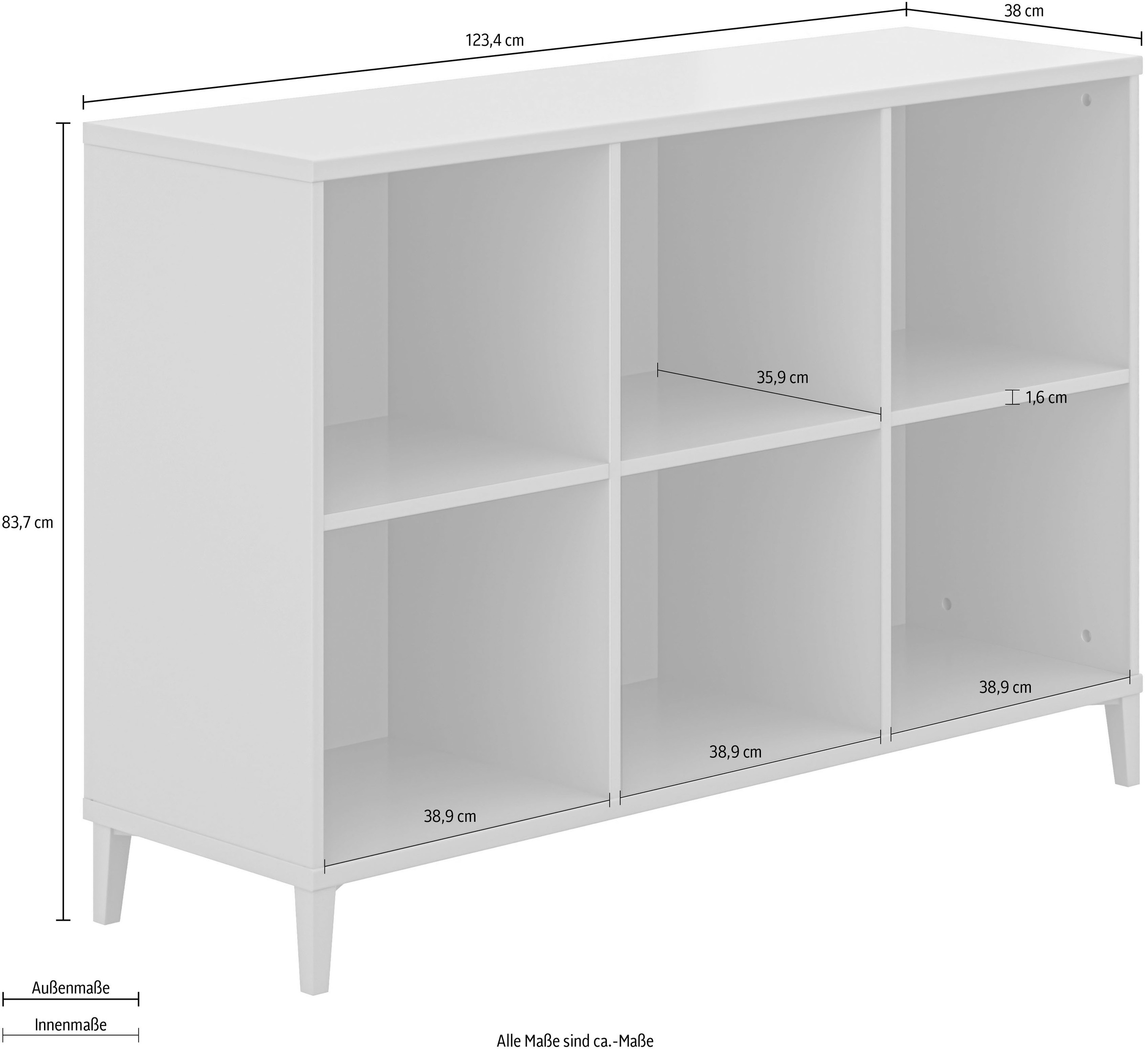 YUNY by PAIDI Sideboard »BROTHER STU mit 6 offenen Fächern«, (B/H/T ca. 123x84x38cm, Taupe), yuny by PAIDI