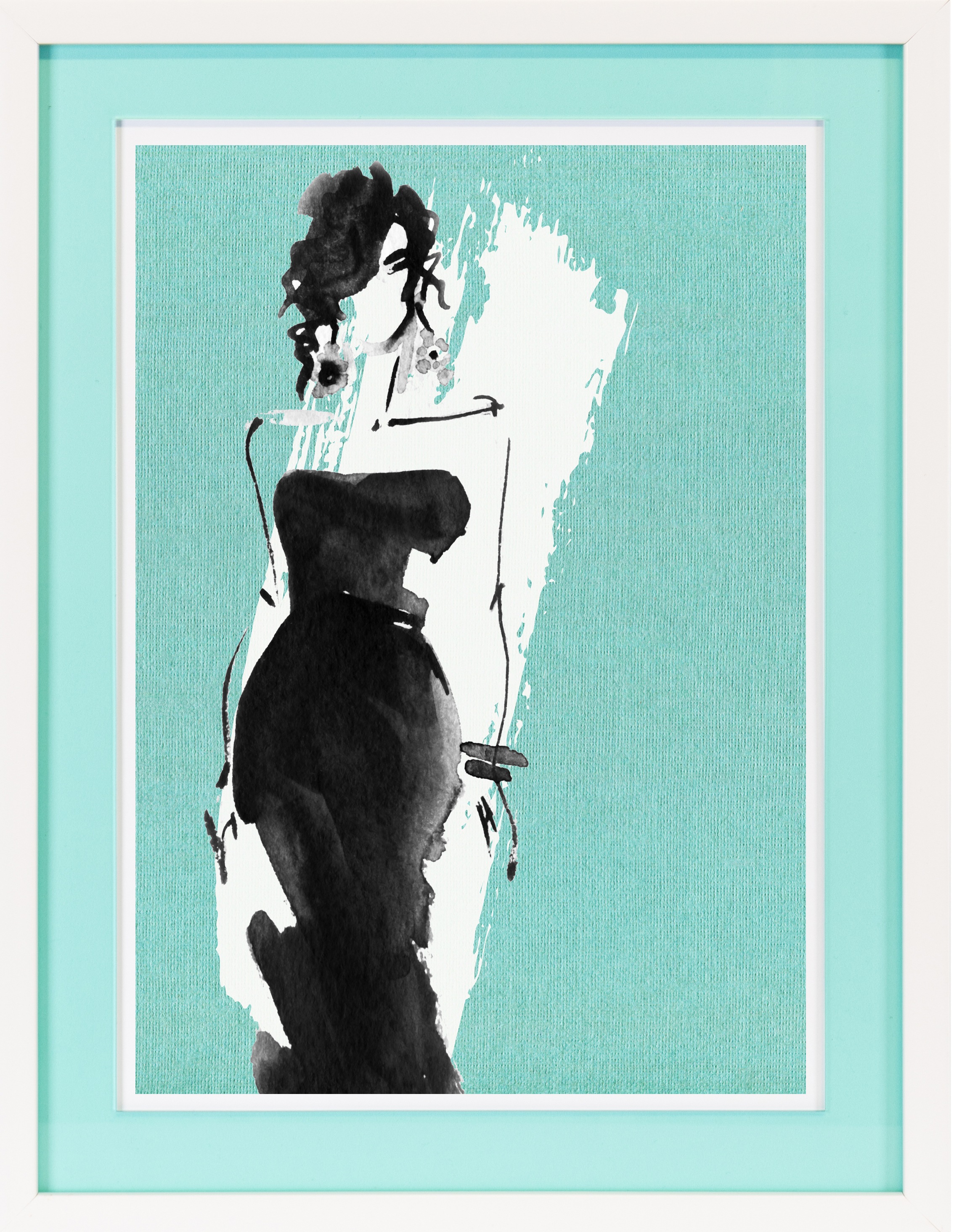 queence Bild mit Rahmen »Skizze, Mode, türkis«, Bilder von Frauen-Fashion-Frau-Mode-Modebilder, (1 St.), Poster mit buntem Acrylglas Passepartout