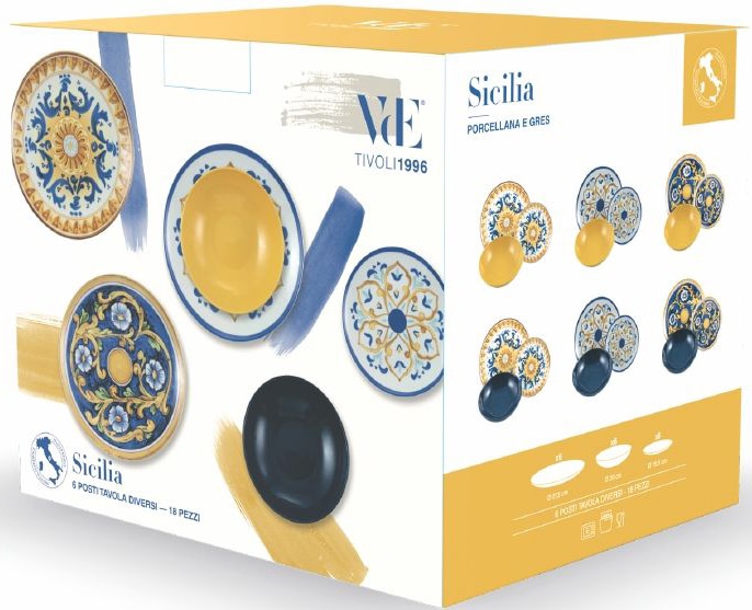 Villa d'Este Teller-Set »Geschirr-Set Sizilien«, (Set, 18 tlg.), Service, Tafelservice, 18 Teile, für 6 Personen