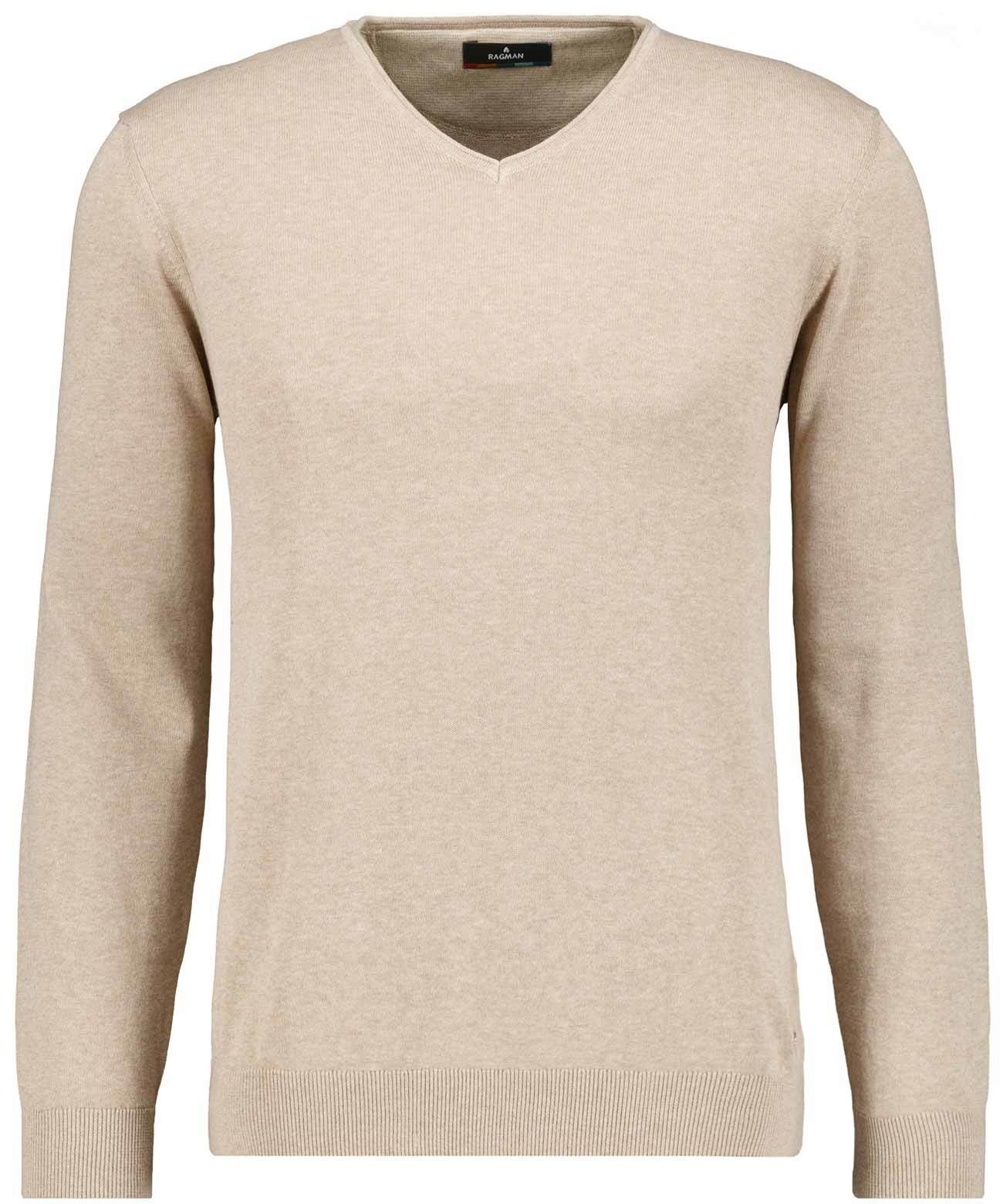 Ragman Herren V-Ausschnitt-Pullover in beige, Größe 52