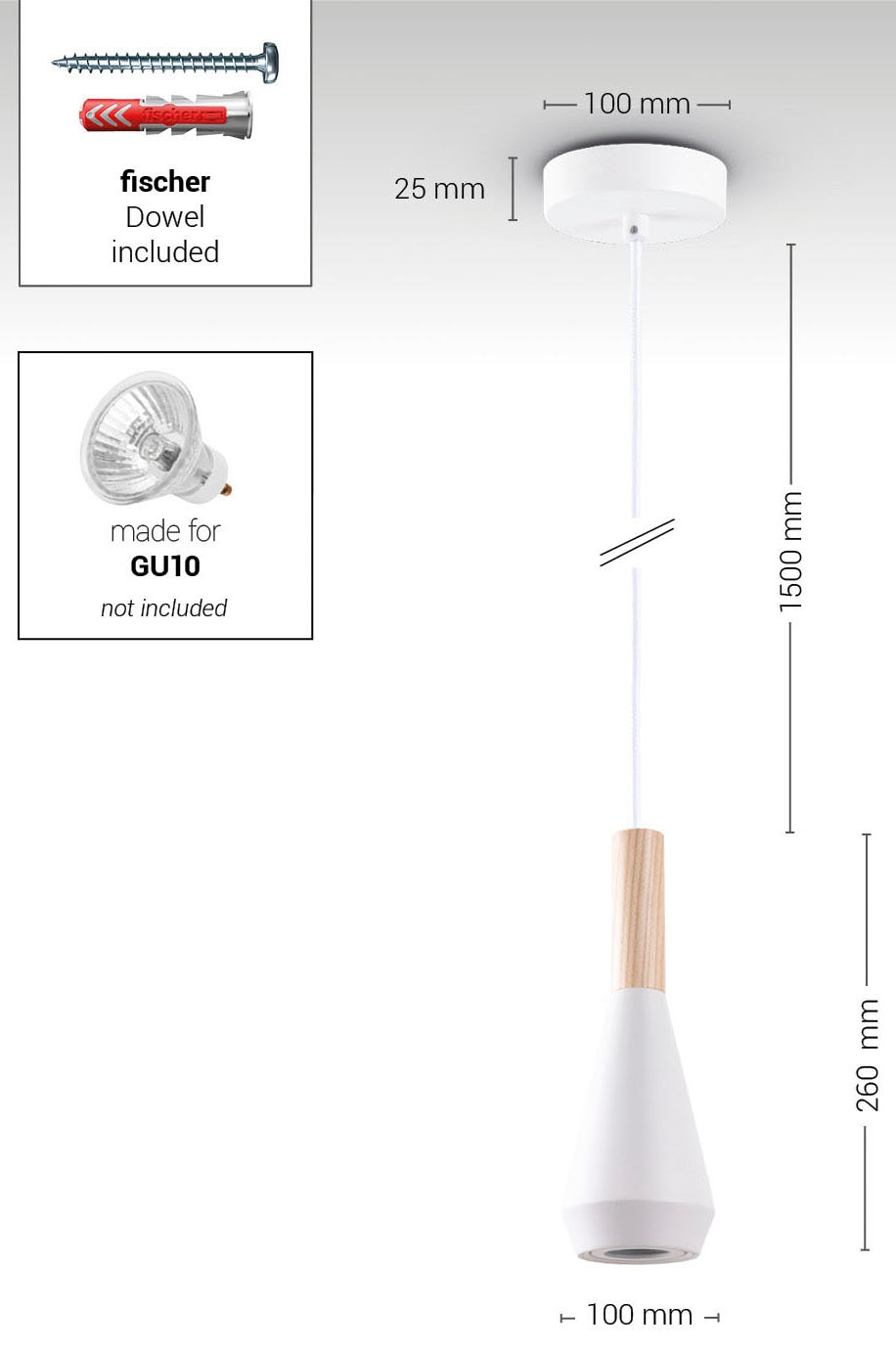 Paco Home Pendelleuchte »MORA«, Leuchtmittel GU10 | ohne Leuchtmittel, Wohnzimmer Esszimmer Klein Modern Holz Metall GU10 Trichterform