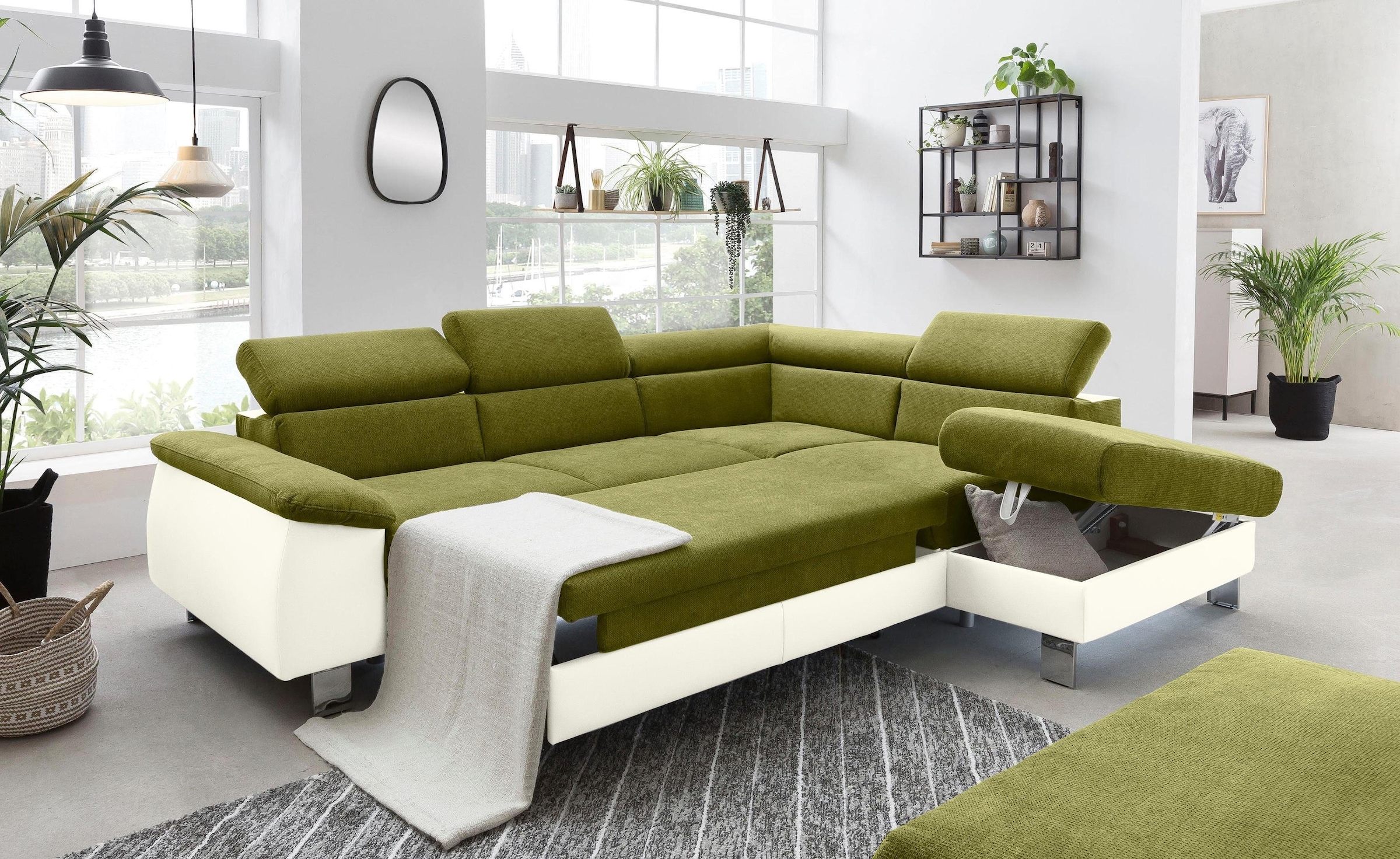 COTTA Polstergarnitur »Komaris L-Form«, (Set), Set bestehend aus: Ecksofa mit Kopfteilverstellung & Hocker
