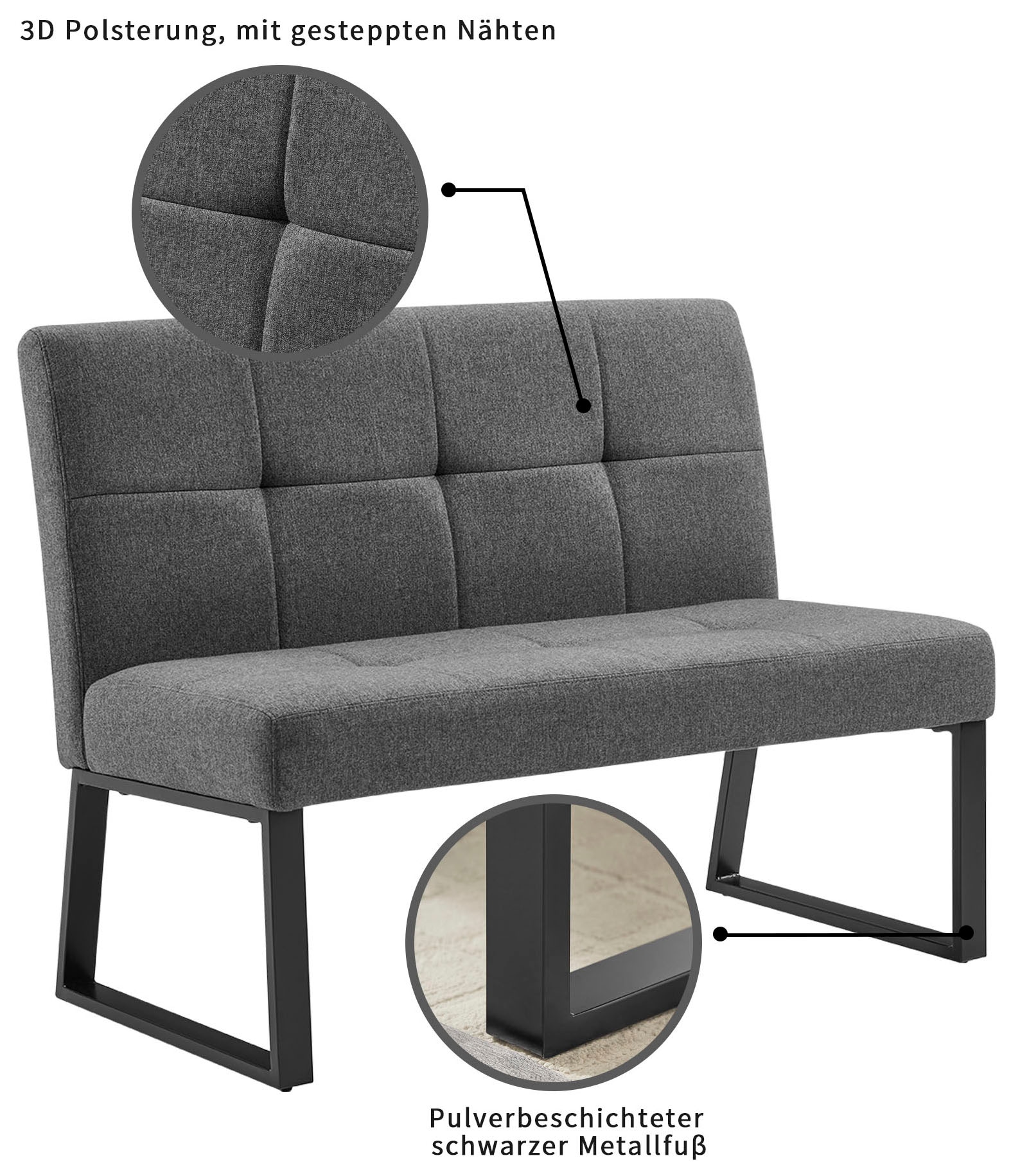 OTTO home Bank »Geranie« Strukturstoff Bezug, schwarzes Metallgestell, Breite 121 cm