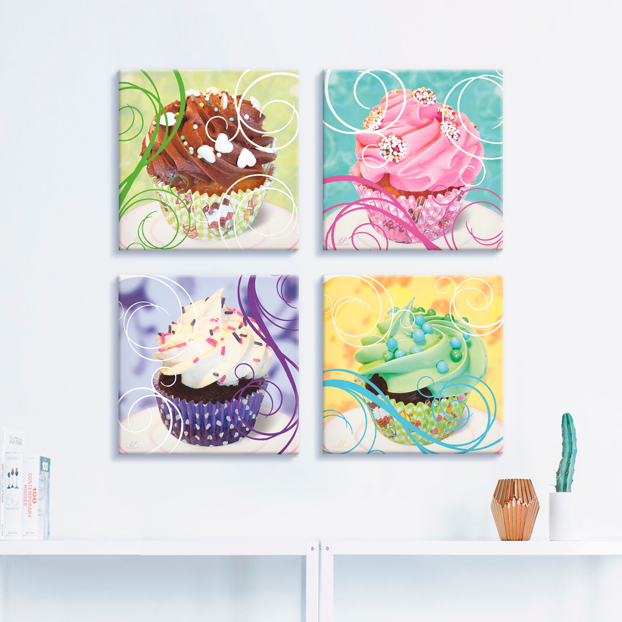 Artland Leinwandbild »Cupcakes«, Süßspeisen, (4 St.), 4er Set, verschiedene Größen