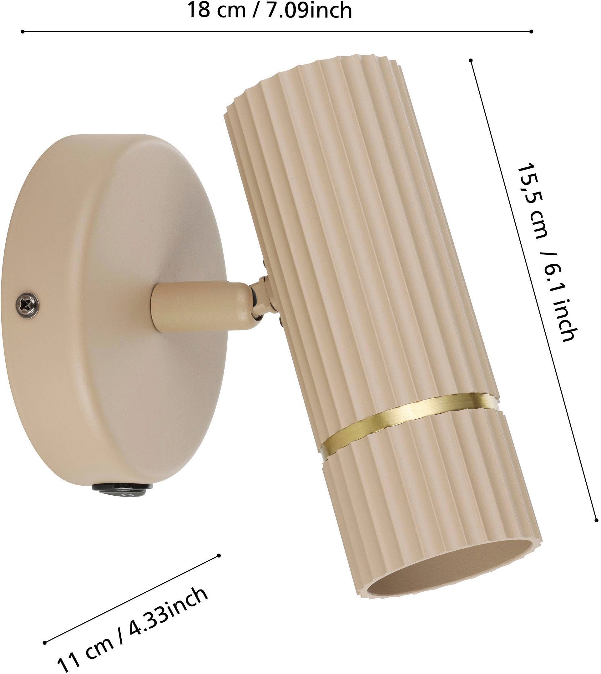 EGLO Wandleuchte »Caminia Wandlampe mit schwenkbarem Spot, beige und gold, GU10, Lampe« GU10 1 Stk. Wand-/Deckenleuchte - L11 x H15,5 x AL14 cm - 1X4,7W inkl.