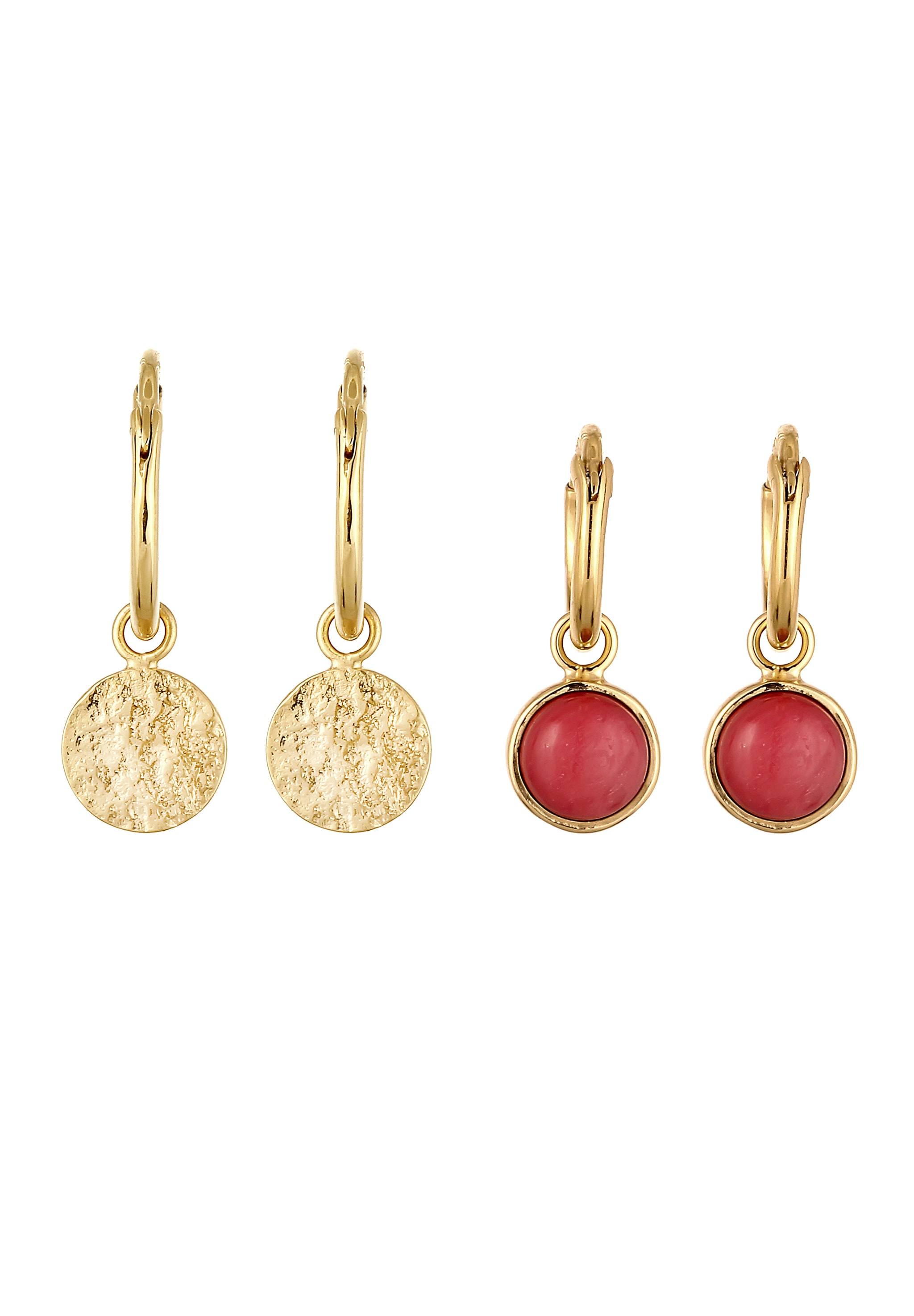 Elli Ohrstecker-Set »Ohrringe Creolen Set Plättchen Achat Rot 925 Sterling Silber vergoldet«