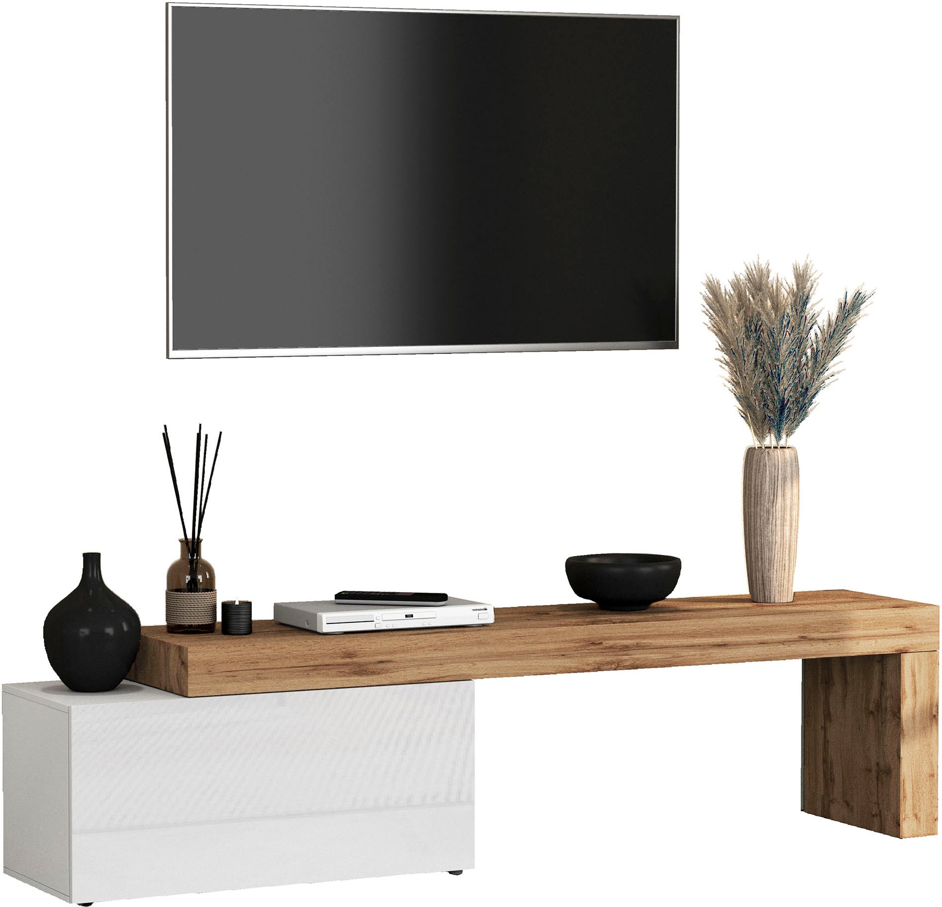 OTTO home Lowboard »Chronos TV-Board, TV-Schrank« Breite verstellbar von 180 bis 260 cm, 1 Stk. tlg. Breite 220 cm TV-Board,Lowboard,1 Klappe und ein L-Förmiger Aufsatz
