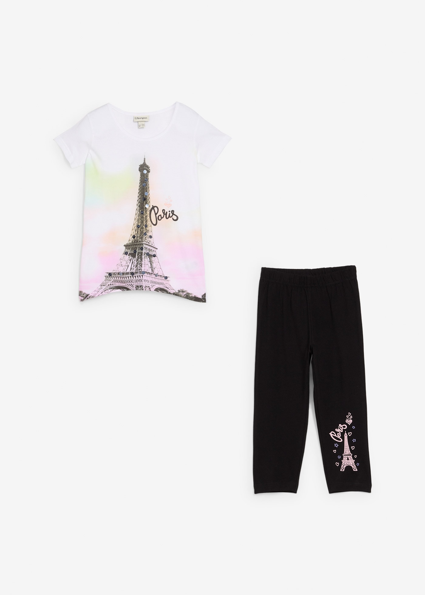 bonprix T-Shirt Set, 2, 2 Stk. Shirt + 3/4 Leggings aus reiner Baumwolle (2-tlg)