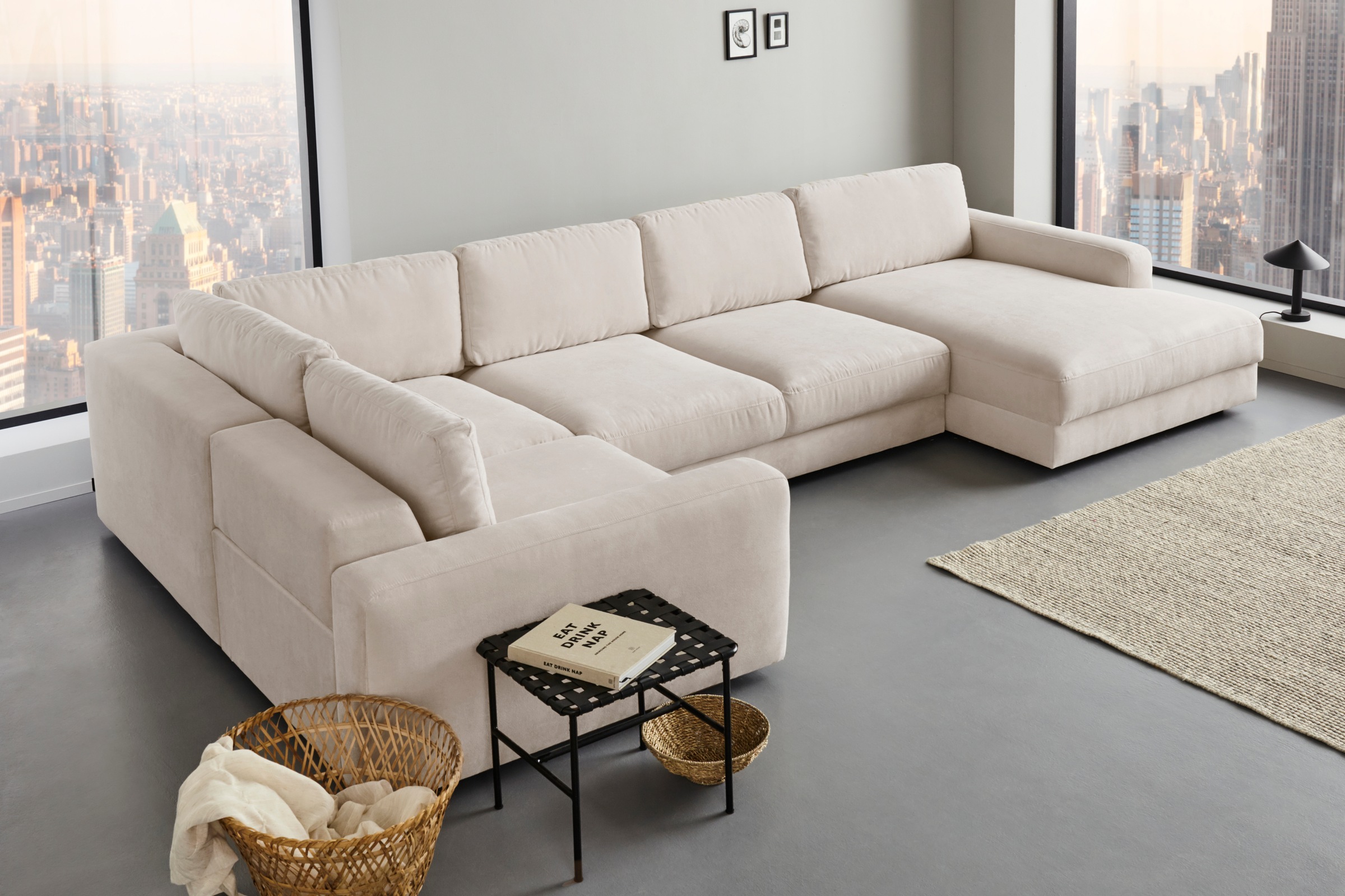 Places of Style Wohnlandschaft »Bloomfield, Mega Polsterprogramm, Breite 405cm, viel Platz, U-Form«, mit extra tiefer Sitzfläche, wahlweise mit Sitztiefenverstellung