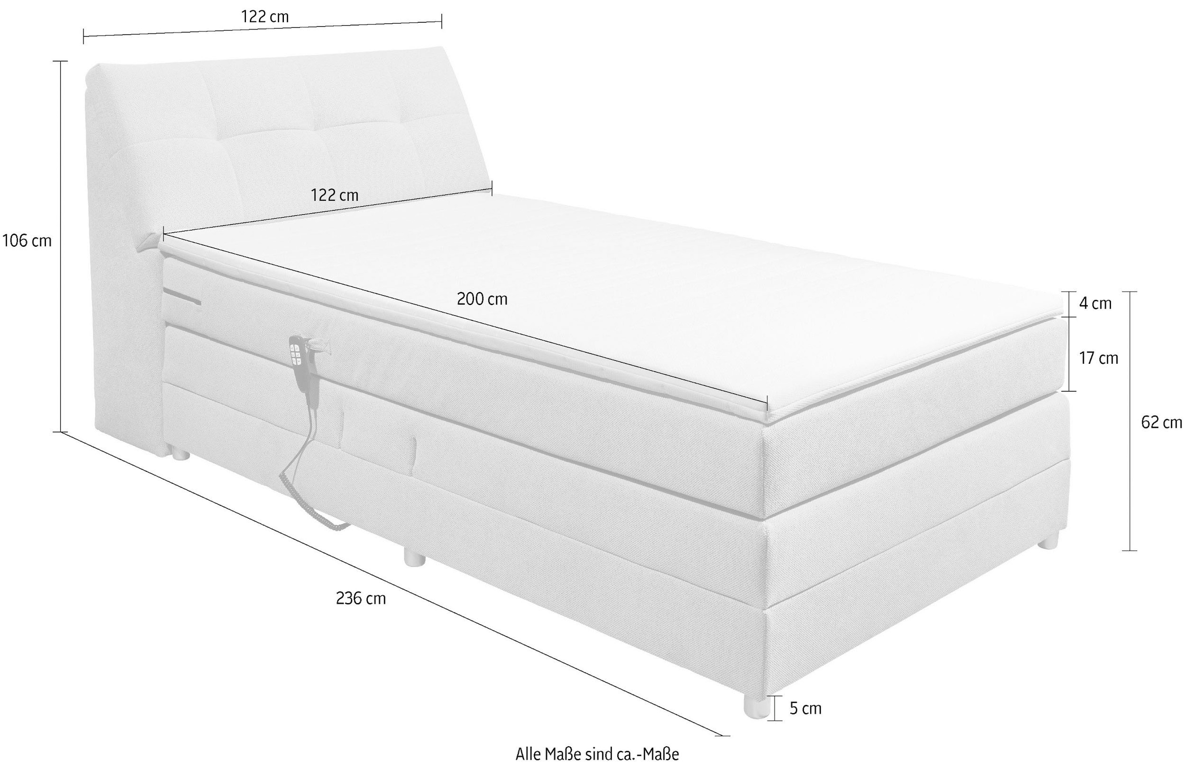 ED EXCITING DESIGN Boxspringbett »Toulouse«, inkl. Motor, inkl. Stauraum im Kopfteil