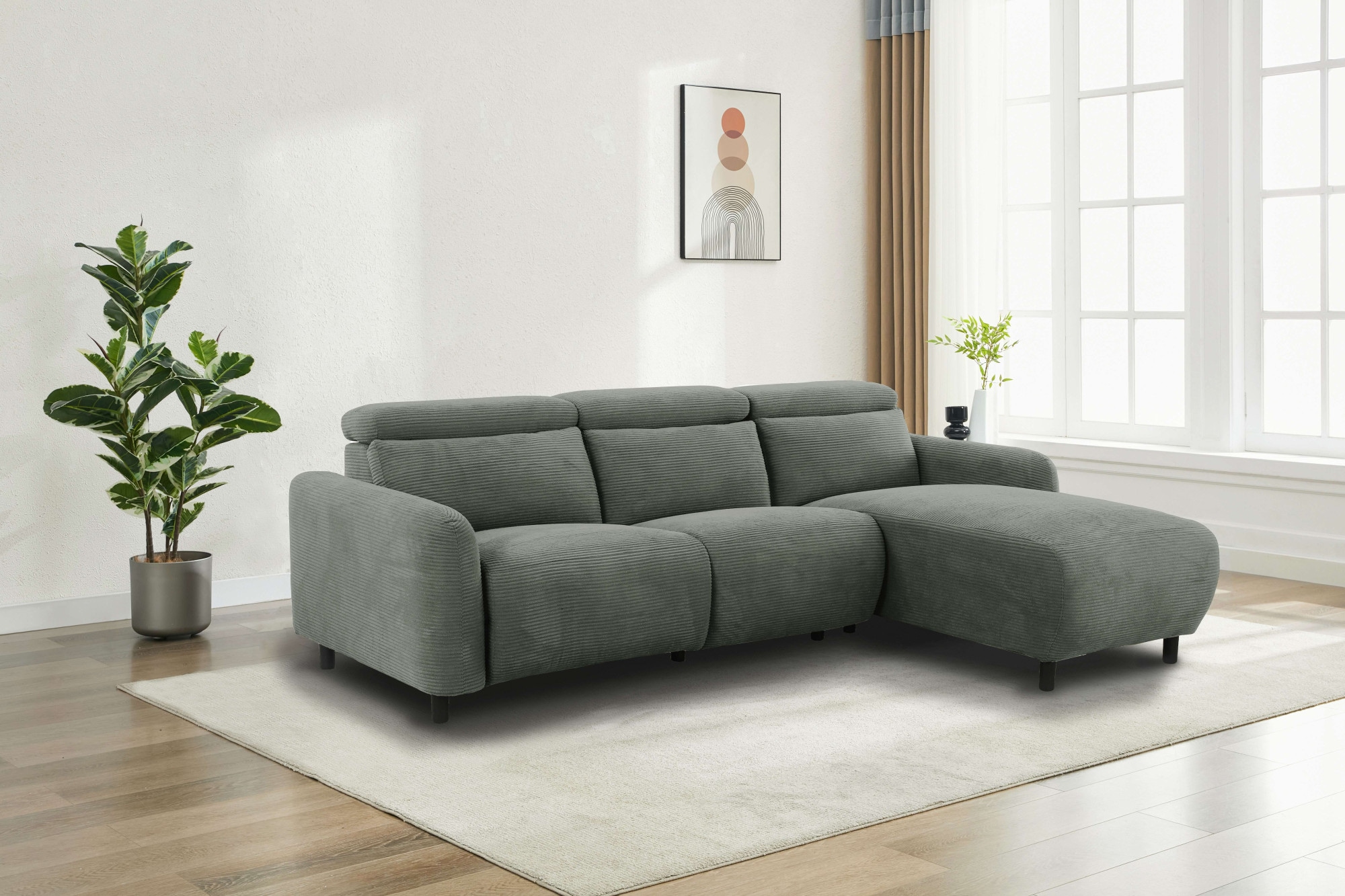 Home affaire Ecksofa »SKAANE in Cord, L-Form, 274 cm, manuelle u. elektrische Funktion,«, rundes Design, Kopfteilverstellung, Federkernpolsterung