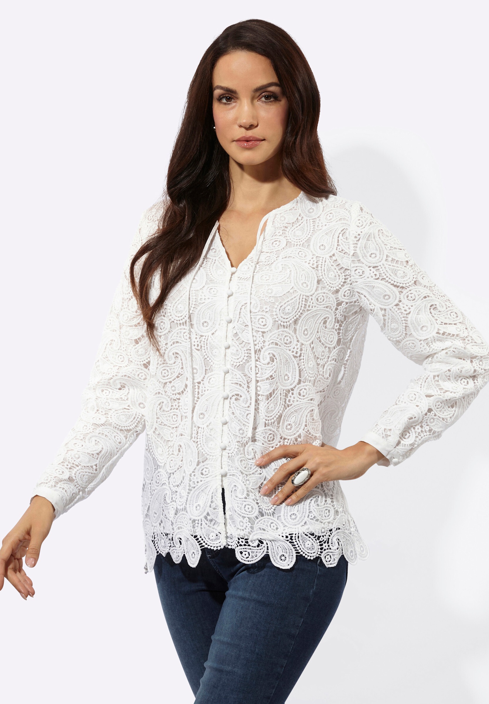 creation L Klassische Bluse »Spitzen-Bluse Spitzenbluse , blickdicht durch Baumwollfutter«