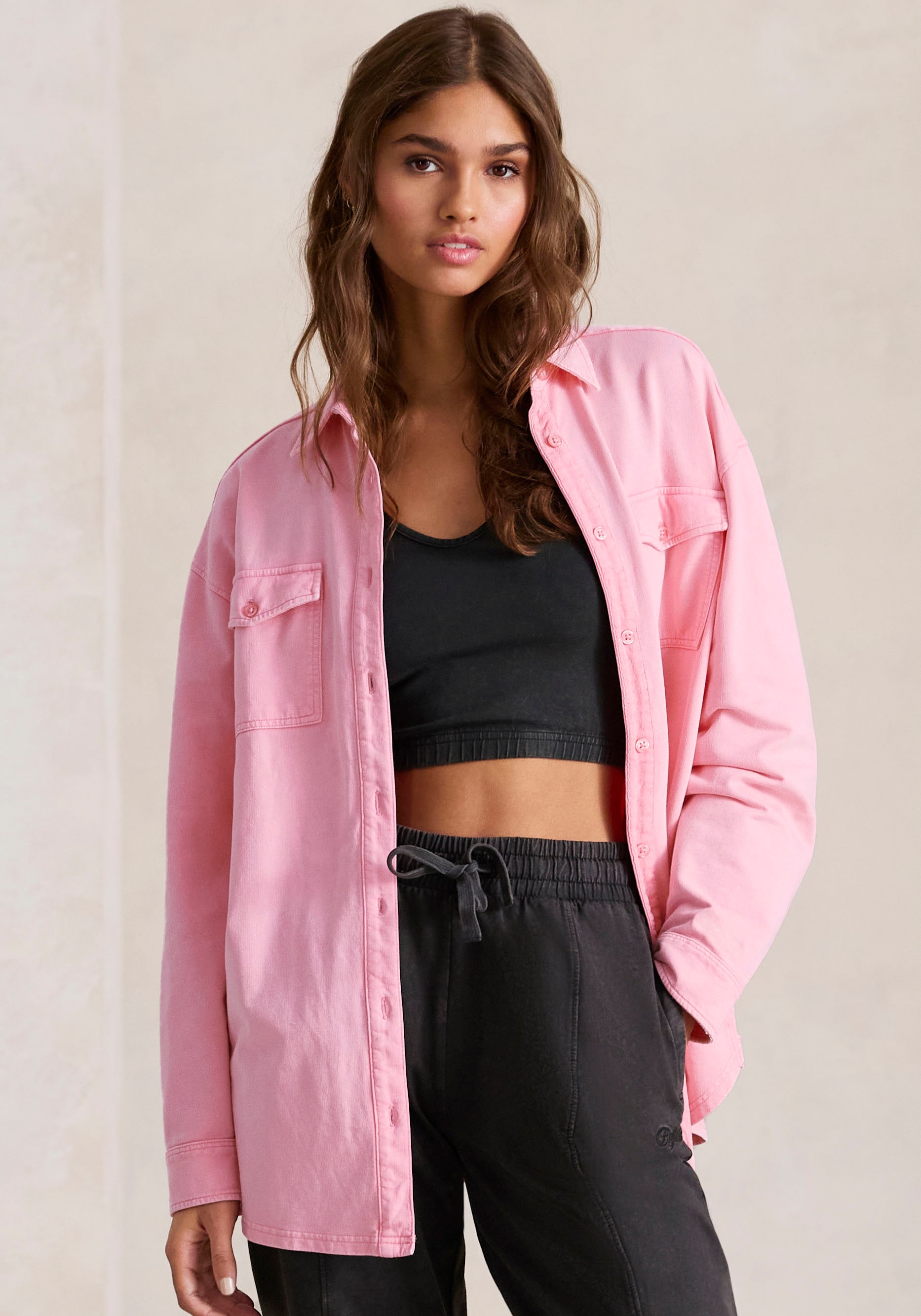 Buffalo Blusenshirt Loungeshirt im Used-Look, Loungewear