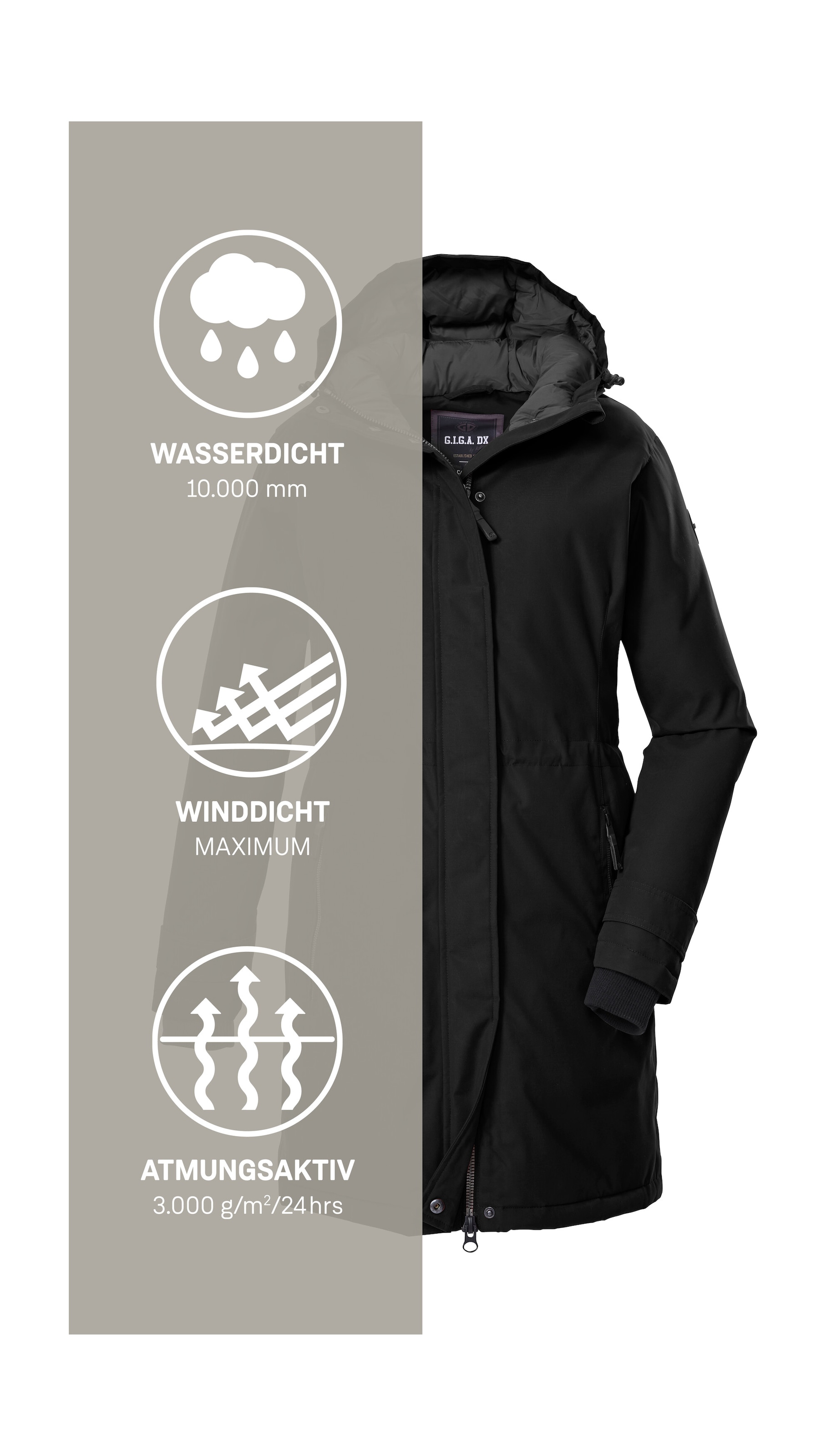 G.I.G.A. DX by killtec Parka »GW 22 WMN PRK«, Funktionsparka: wasserdicht, atmungsaktiv, 2-Wege-Reißverschluss