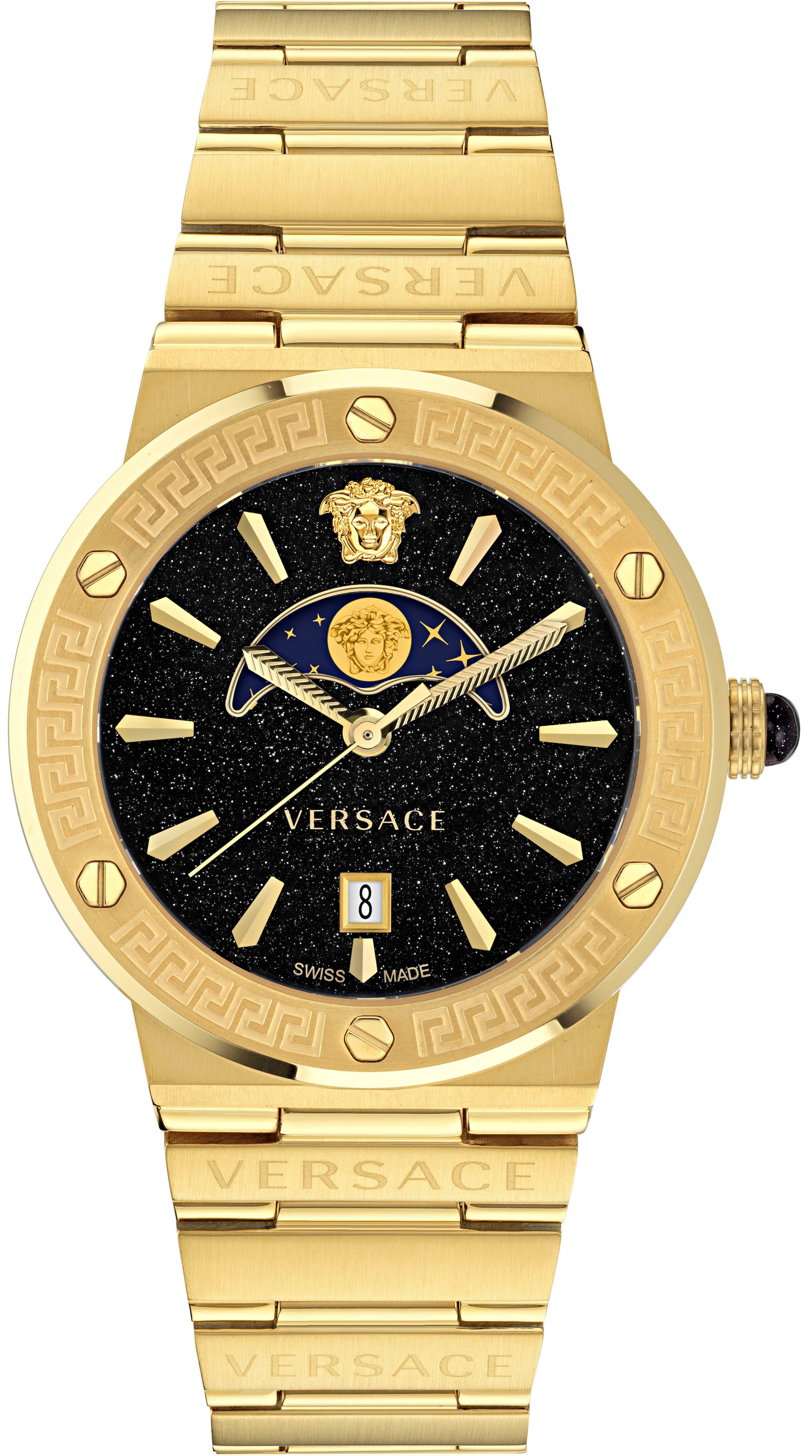 Versace Quarzuhr »GRECA LOGO MOONPHASE, VE7G00323«, Armbanduhr, Damenuhr, Saphirglas, Datum, Swiss Made