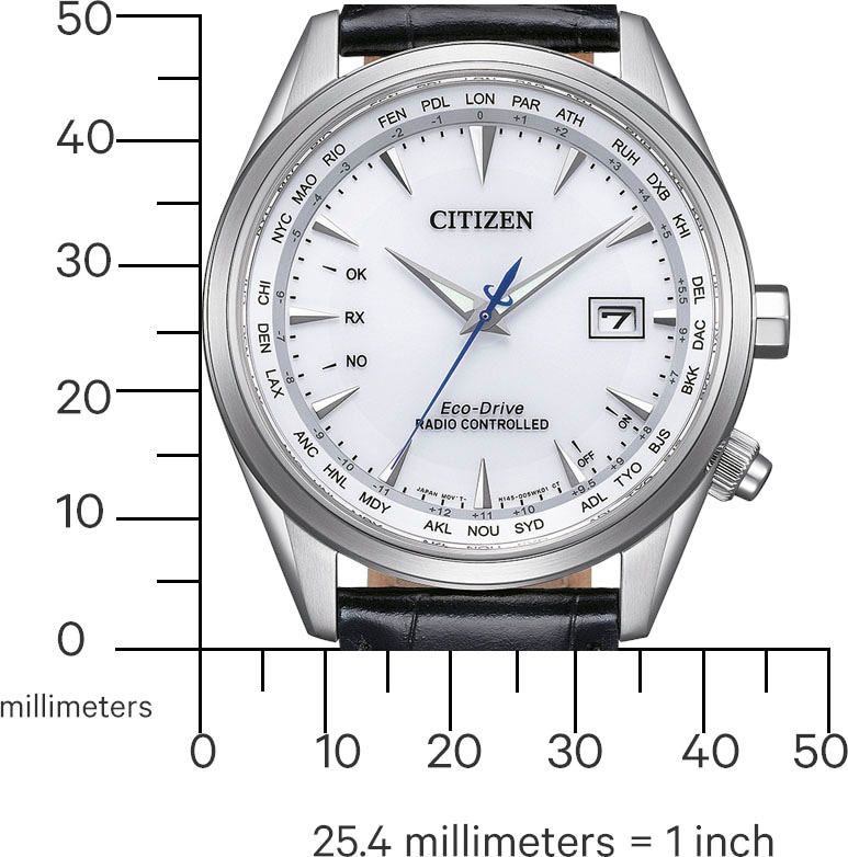 Citizen Funkuhr, Armbanduhr, Herrenuhr, Solar, Lederarmband, Saphirglas, Datum
