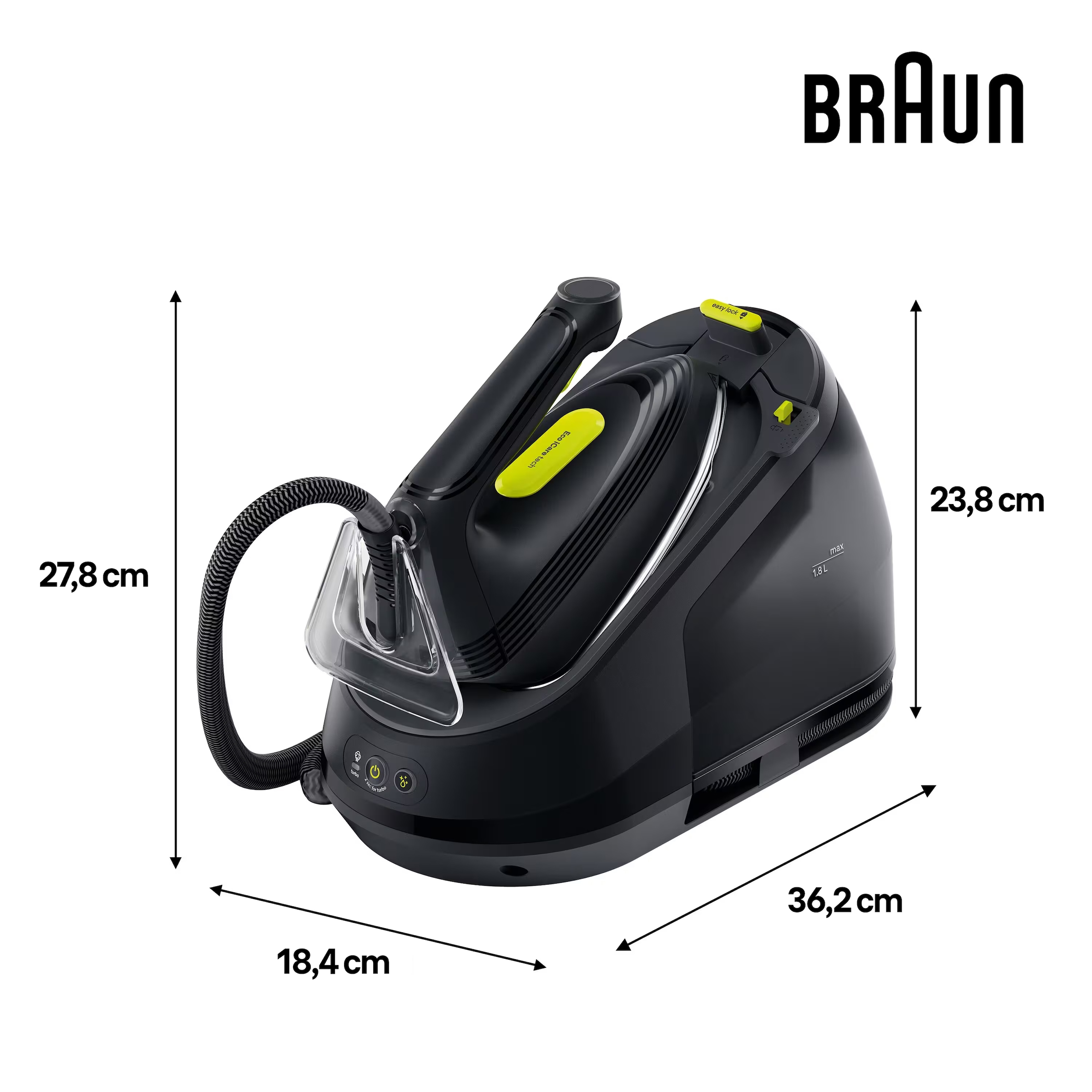 Braun Dampfbügelstation »CareStyle 3 IS 3257 BK - 7,5 bar, 500 g Dampfstoß, 1,8 l Wassertank,« 1.800 ml Wassertank