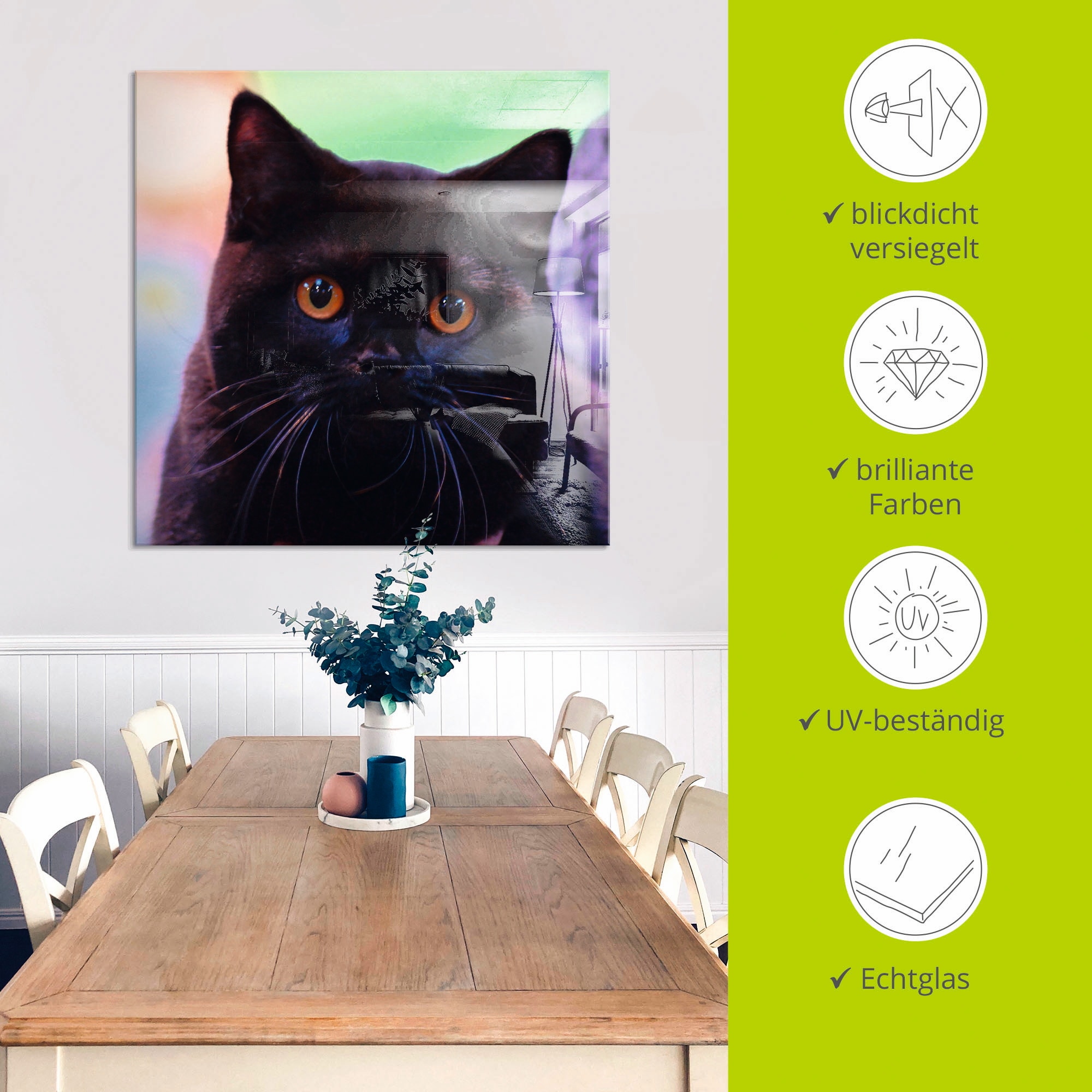 Artland Glasbild »Schwarze Britisch Kurzhaarkatze«, Haustiere, (1 St.), in verschiedenen Größen