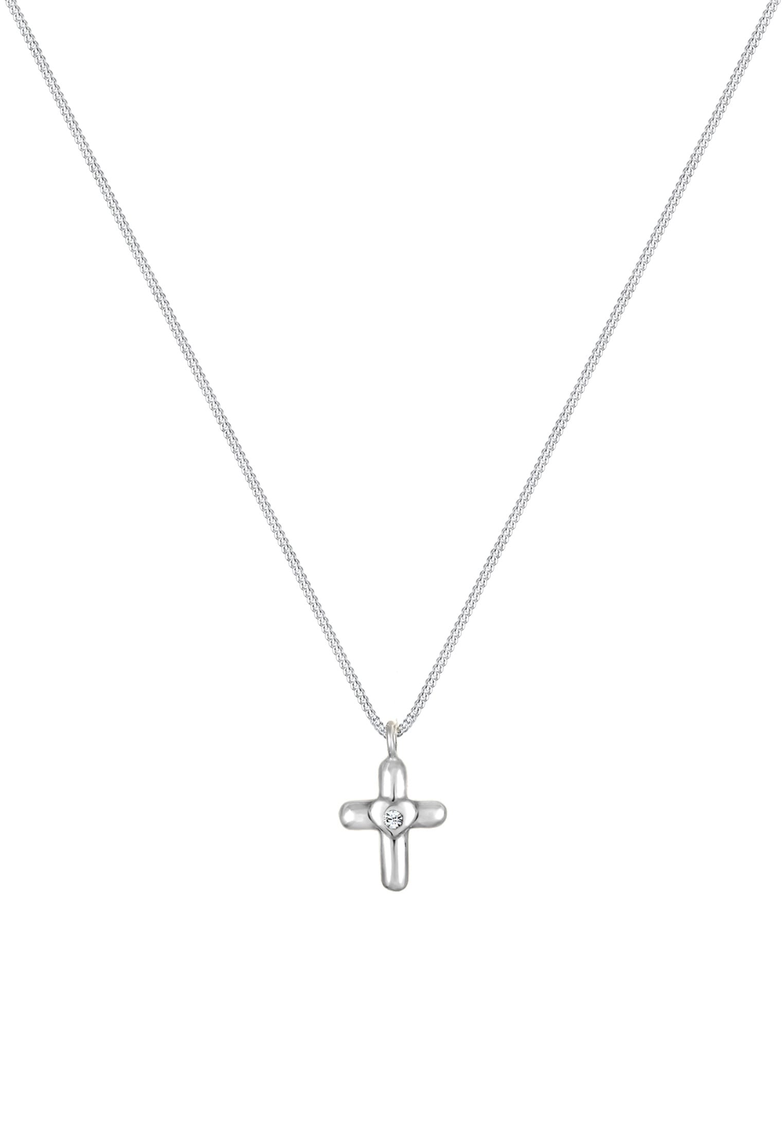Elli Silberkette »Halskette Kreuz Herz Weiß 925 Silber vergoldet, mit Kristallen von Swarovski®«