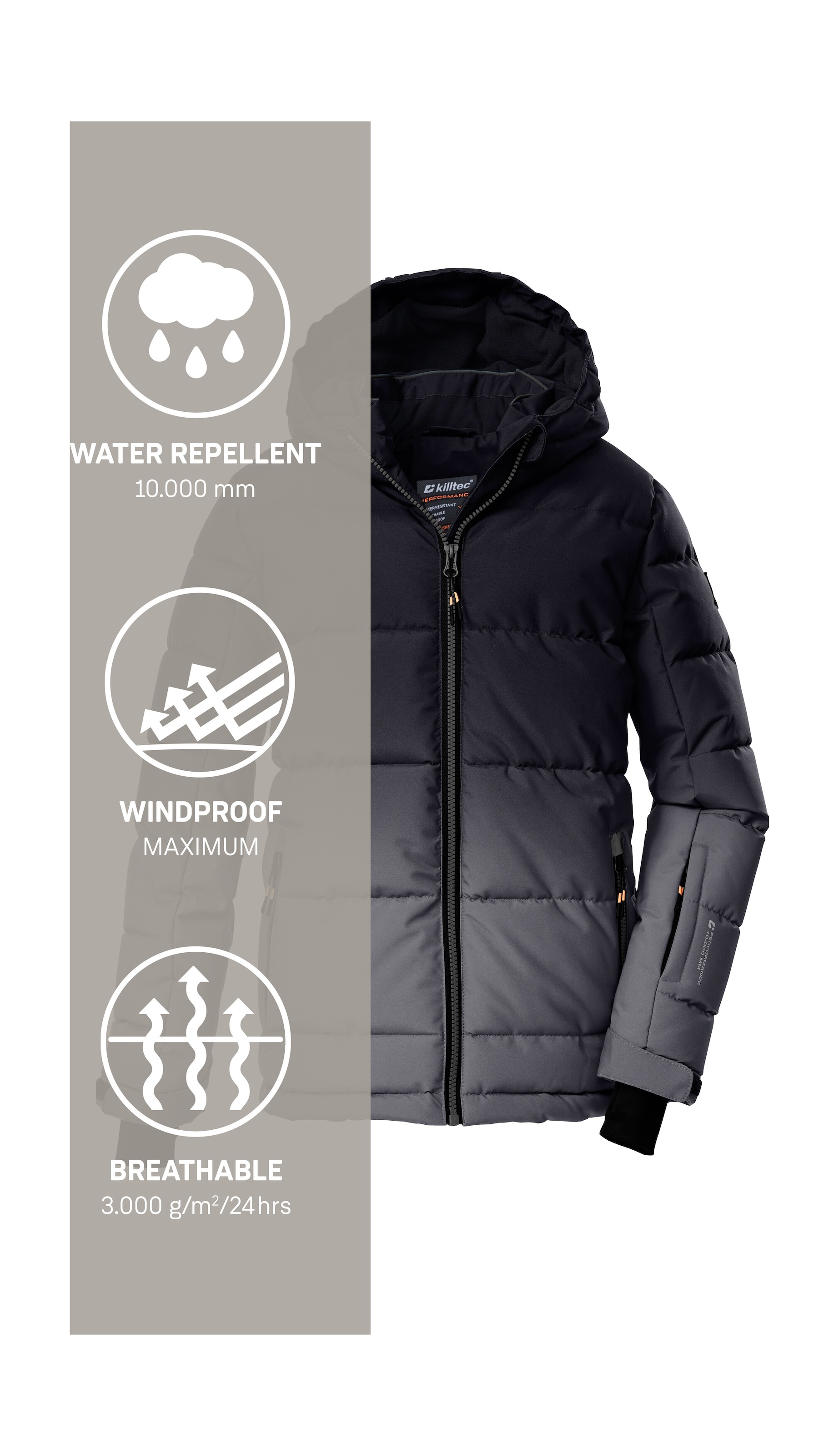 Killtec Skijacke »KSW 382 BYS SKI QLTD JCKT«, Wasserabweisende, winddichte Winterjacke mit regulierbarer Kapuze