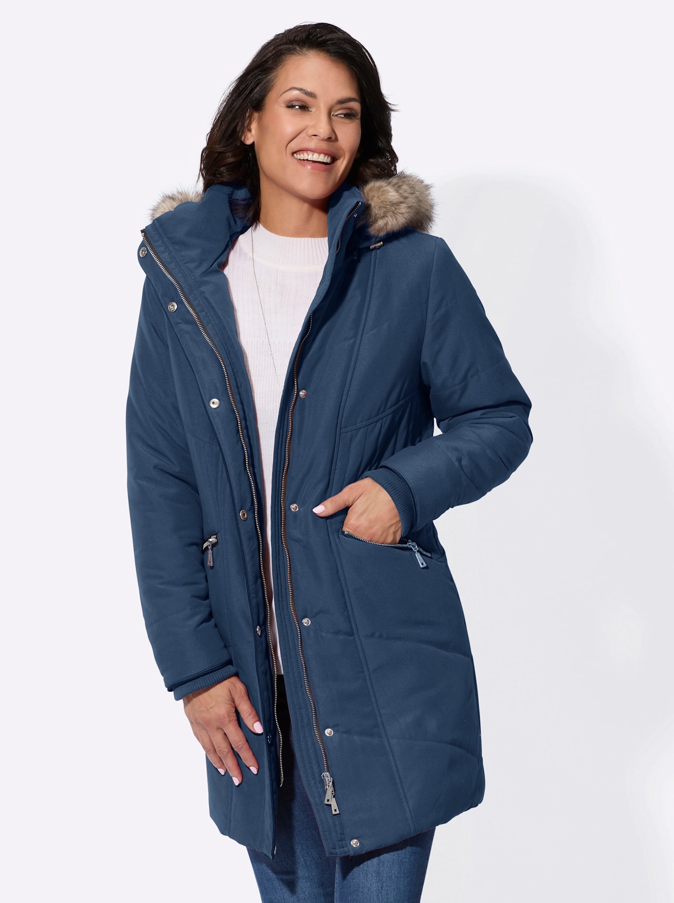 Casual Looks Damen Steppjacke mit Kapuze in blau, Größe 20