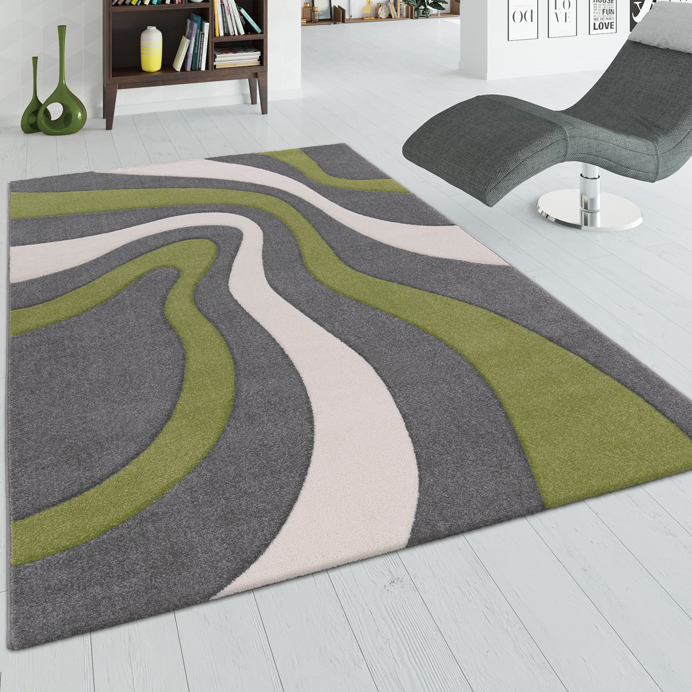 Paco Home Teppich »Diamond 760«, rechteckig, 18 mm Höhe, Kurzflor, 3D-Design, modernes Wellen Muster