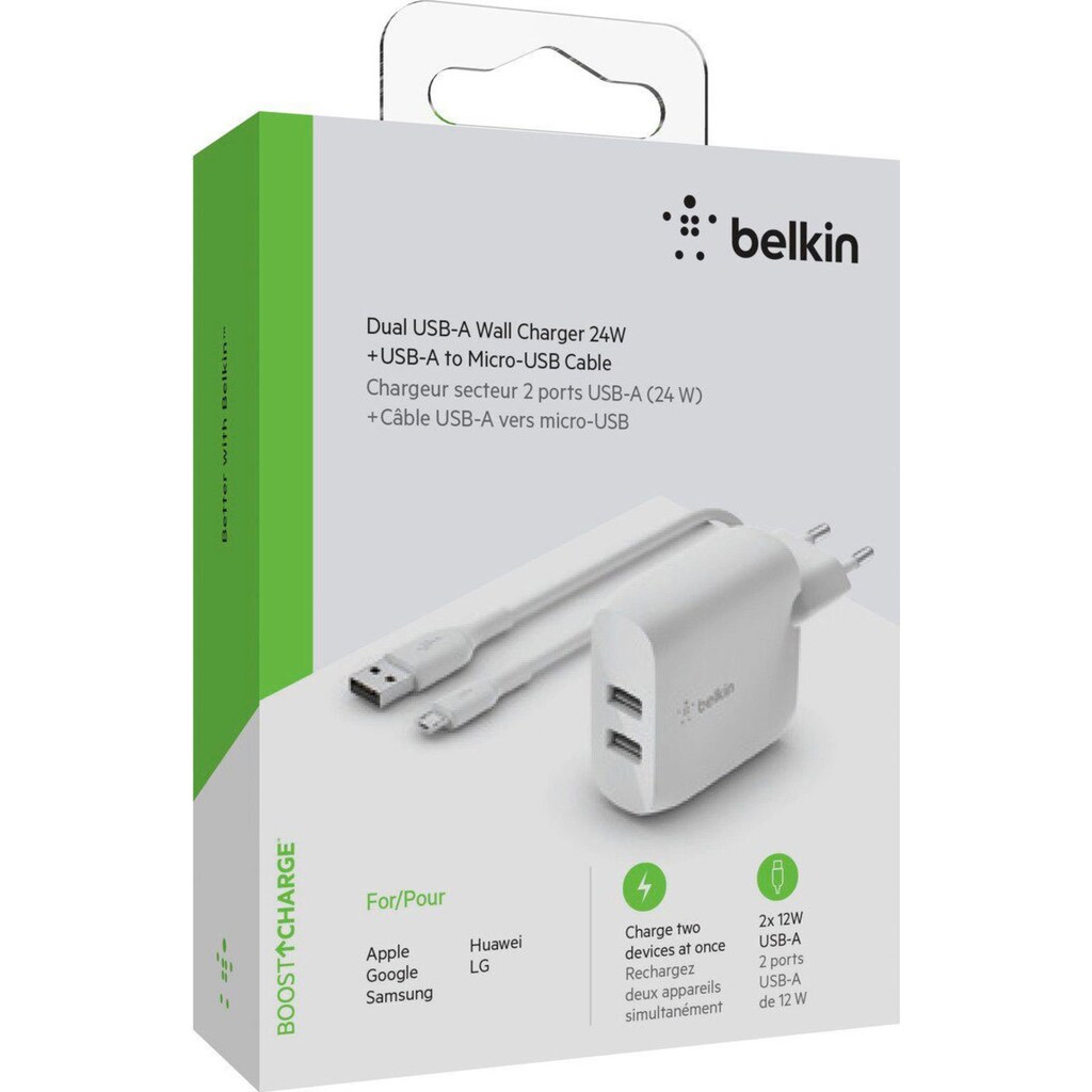 Belkin USB-Ladegerät »Dual USB-A Ladegerät incl. Micro-USB Kabel 1m 24W«
