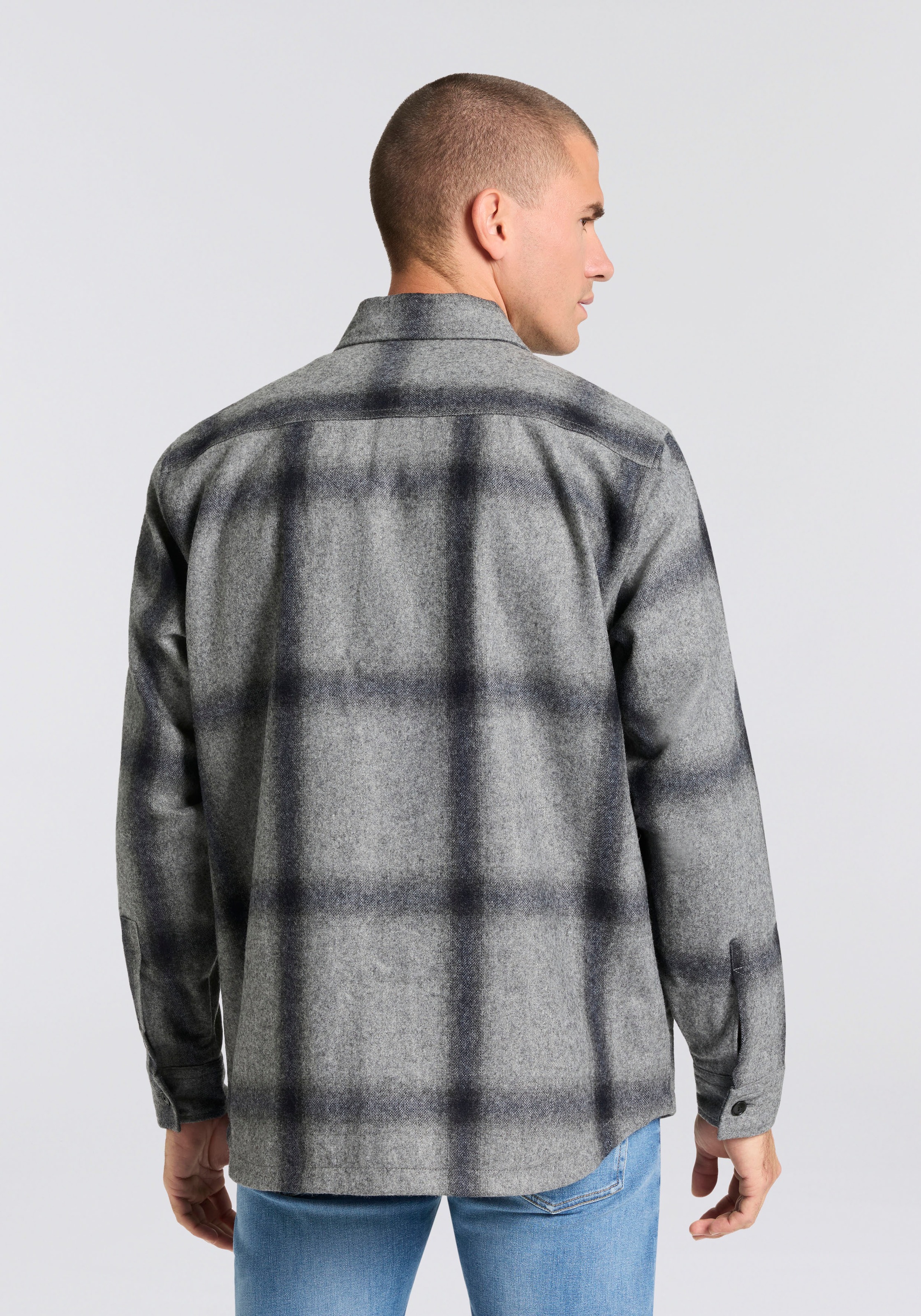 BOSS ORANGE Langarmhemd »Locky« melierte Wollmischung, Karo-Design, oversize fit