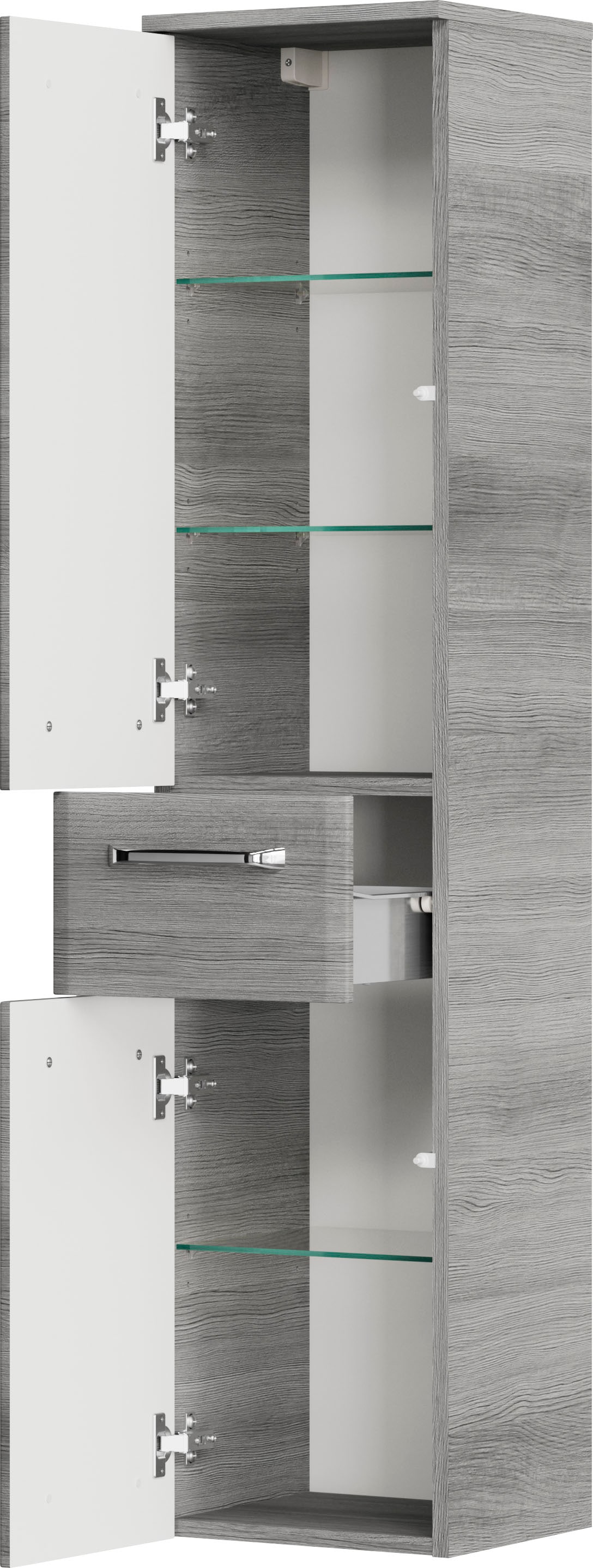 Saphir Midischrank »Quickset Badschrank 30 cm breit, 2 Türen, 1 Schublade, 3 Einlegeböden«, Badezimmer-Midischrank inkl. Türdämpfer, Griffe in Chrom glänzend
