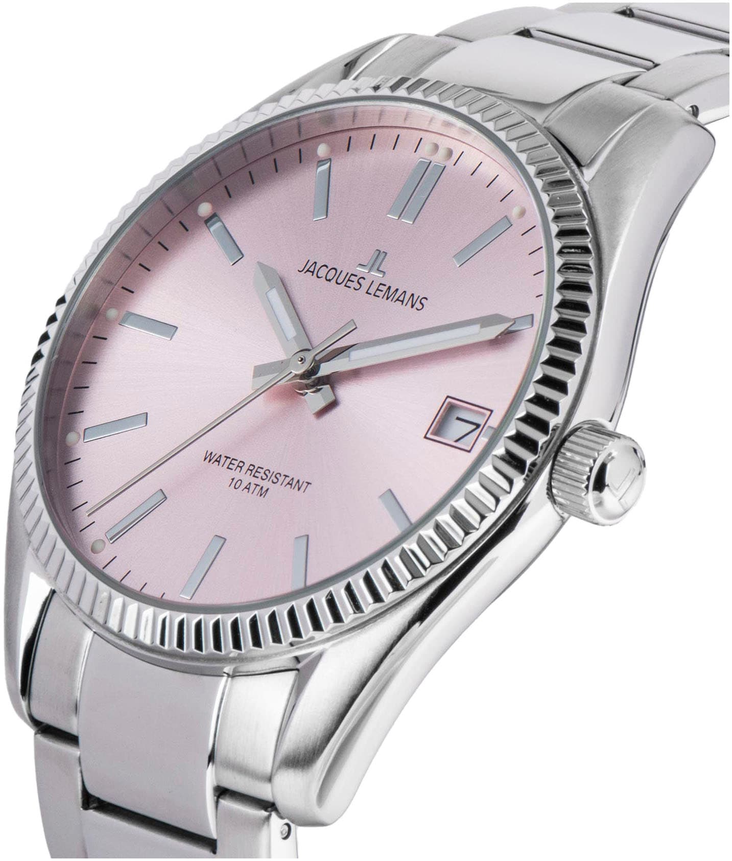 Jacques Lemans Quarzuhr »Derby«, Armbanduhr, Damenuhr, Datum, Leuchtzeiger, Edelstahlarmband
