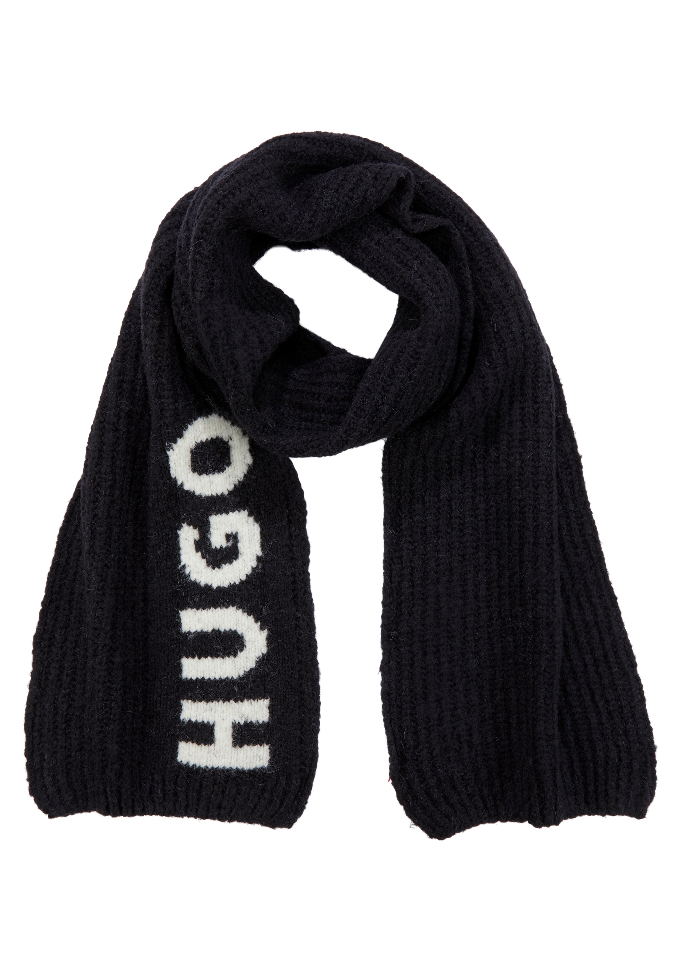 HUGO Schal »Slogues_scarf«, Extralanger Woll-Mix Schal mit Jacquard-Logo Schriftzug