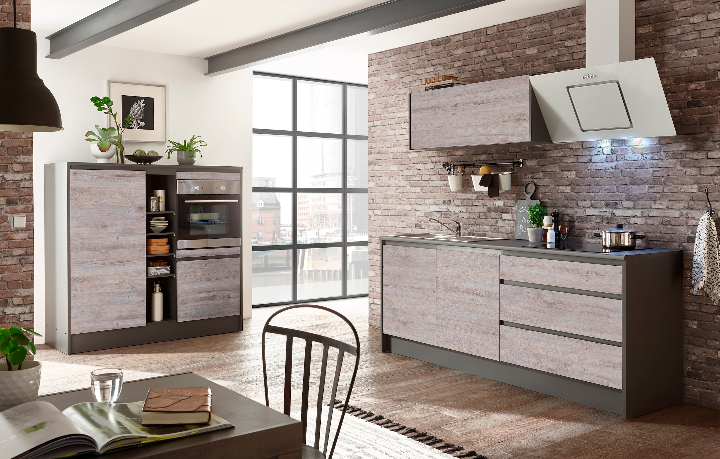 BASIC by Balculina Küchenzeile »Less«, (Set), ohne E-Geräte, Breite 210 cm + 150 cm