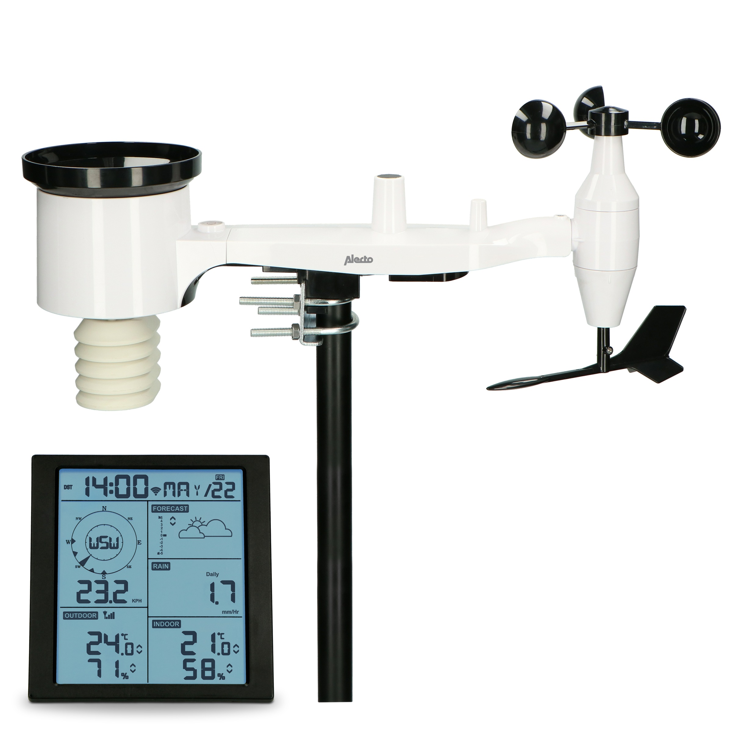 Alecto Wetterstation »WS5200«, (mit Außensensor), 6in1, WLAN-fähig via Wetterplattformen