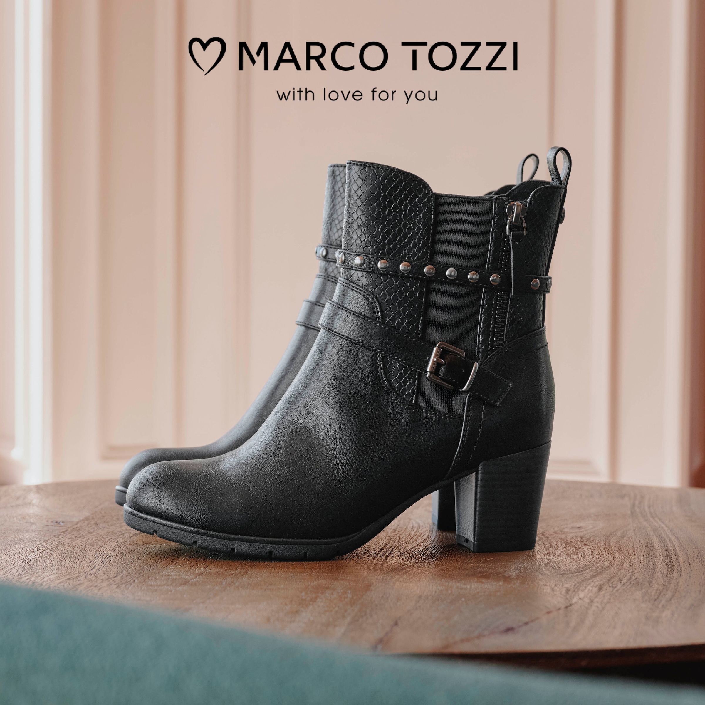 MARCO TOZZI Stiefelette  Ankle Boots mit Zierschnalle und Snake-Optik-Einsatz