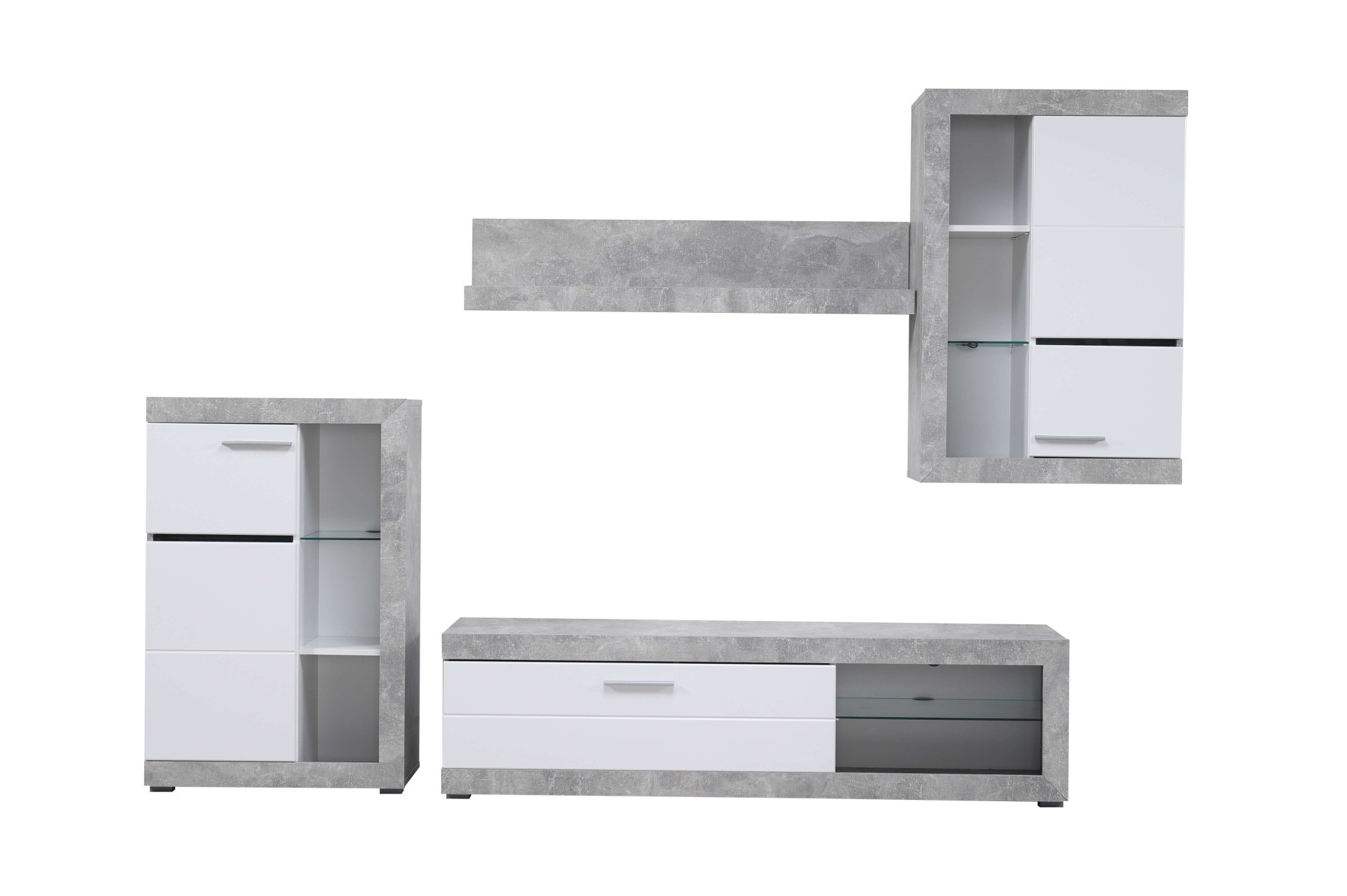 INOSIGN Wohnzimmer-Set »Rosso Wohnwand, Mediawand, Anbauwand, für TV bis 60', Breite 267 cm«, (Komplett-Set, 4 St., 4-st), Set besteht aus Highboard, TV-board, Wandregal und Hängeschrank