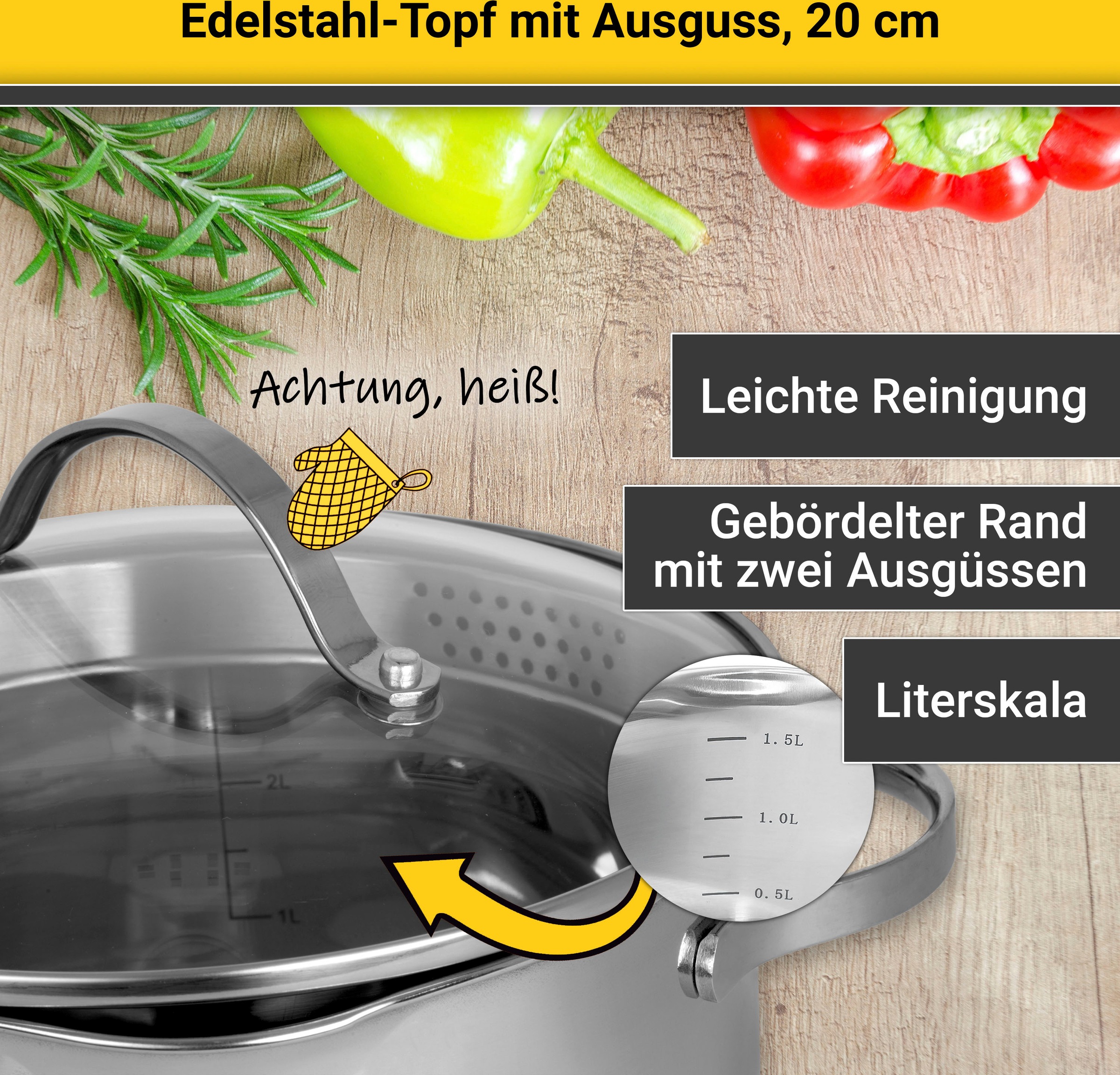 Krüger Kochtopf, Edelstahl 18/8, (1 tlg.), Induktion