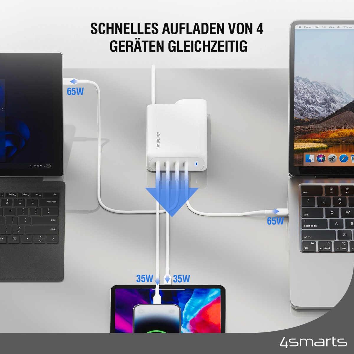 4smarts USB-Ladegerät »Ladegerät GaN Flex Pro 200W 4 USB-C, Travel Edition«