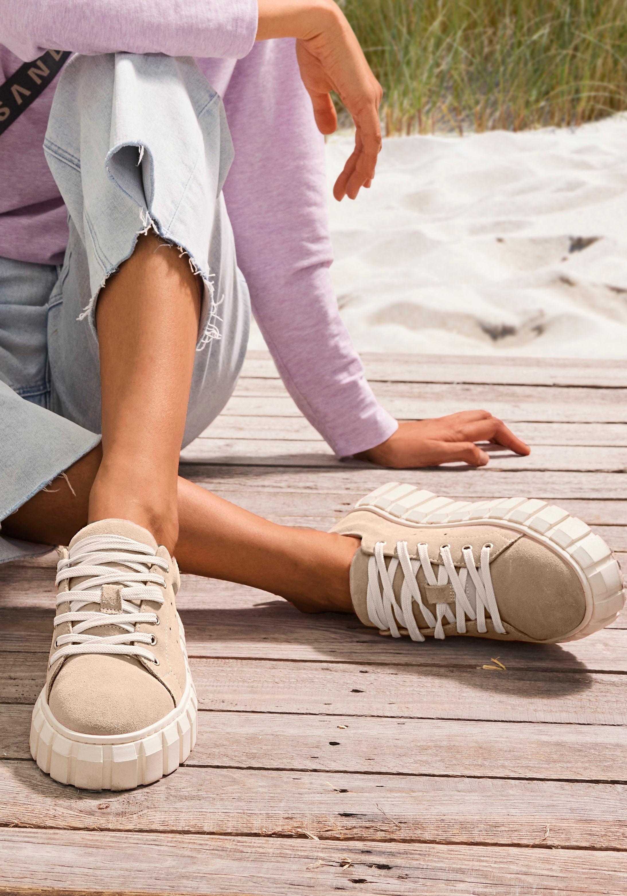 Elbsand Sneaker, Freizeitschuh, Schnürhalbschuh, Halbschuh aus Leder mit Plateausohle