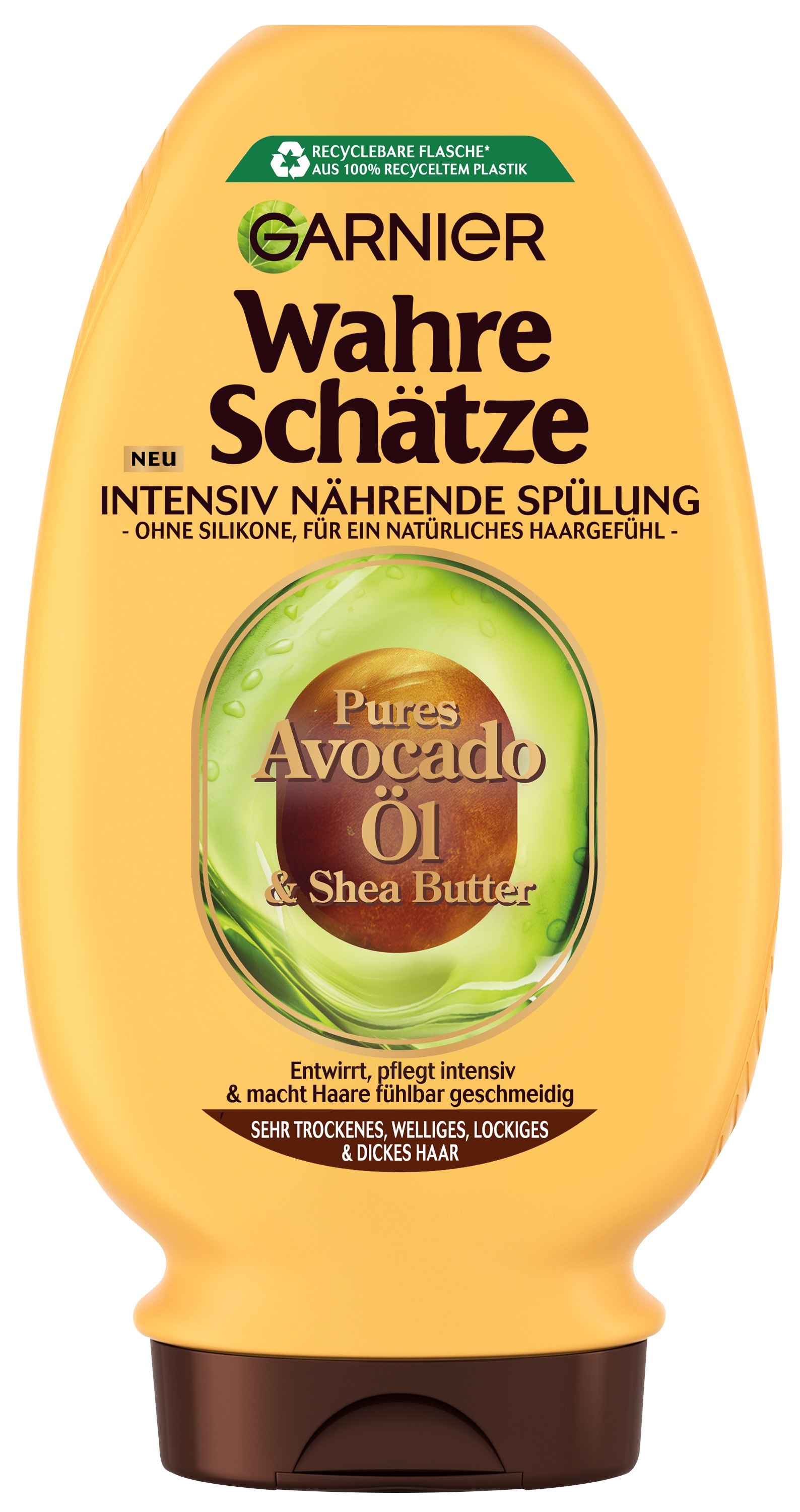 GARNIER Haarspülung »WAHRE SCHÄTZE INTENSIV NÄHRENDE SPÜLUNG AVOCADO-ÖL« für trockenes, welliges, lockiges und dickes Haar, ohne Silikone