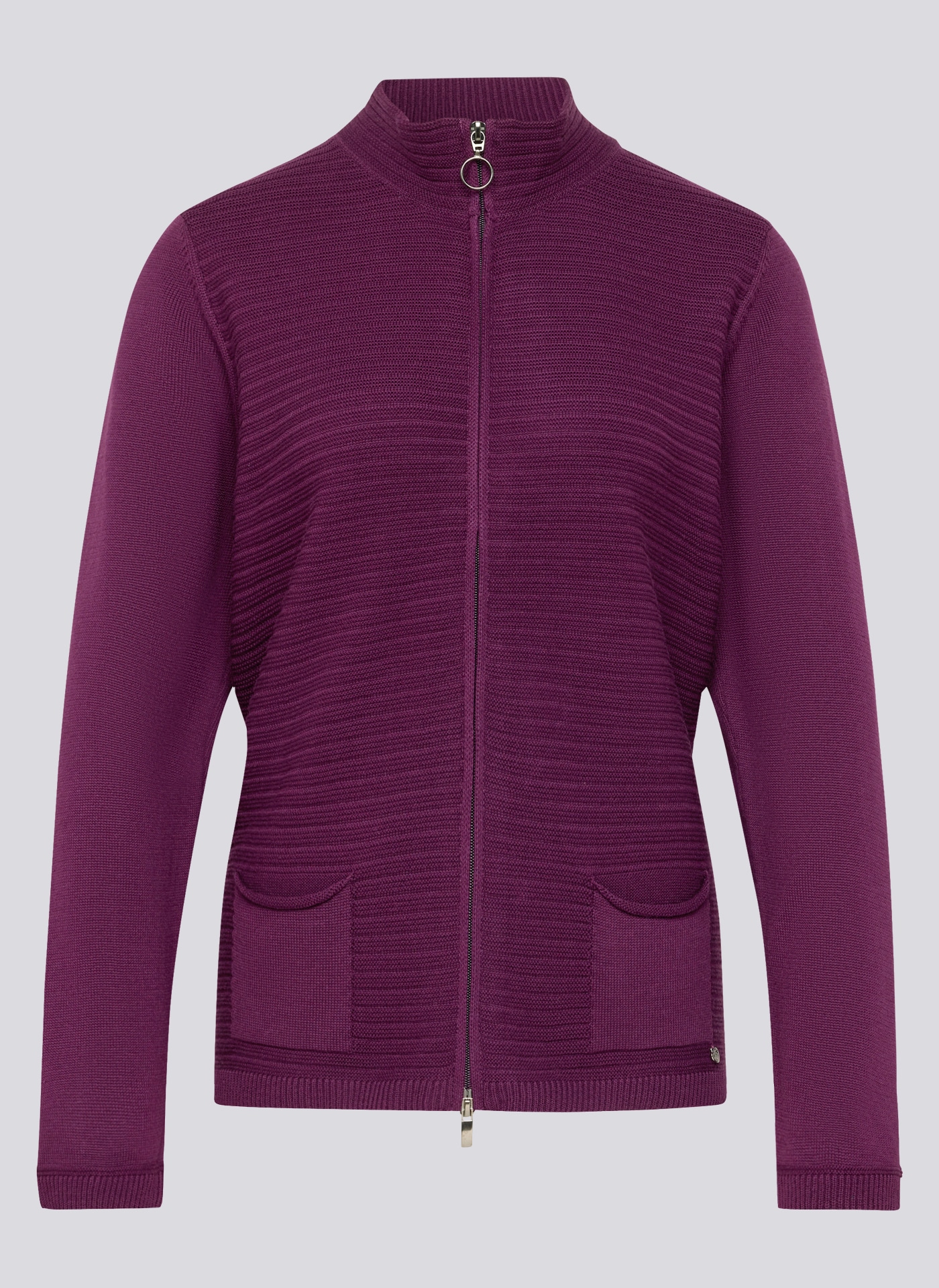 Rabe Strickjacke mit Reißverschluss und Stehkragen