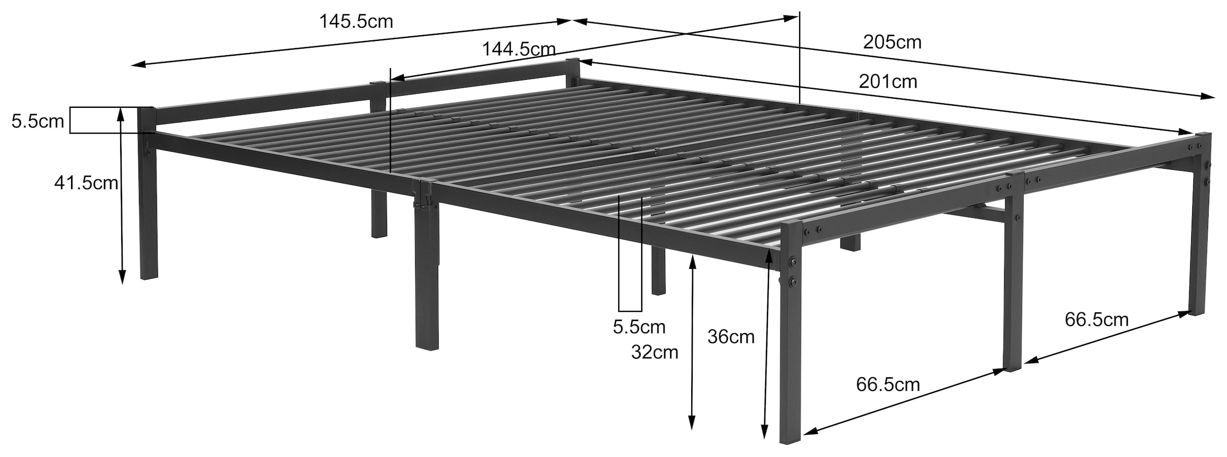 INOSIGN Metallbett »LIST Bett Bettgestell Bettrahmen Einzelbett Doppelbett«, Bett mit 26 Lattenroste zum Schutz der Matratze