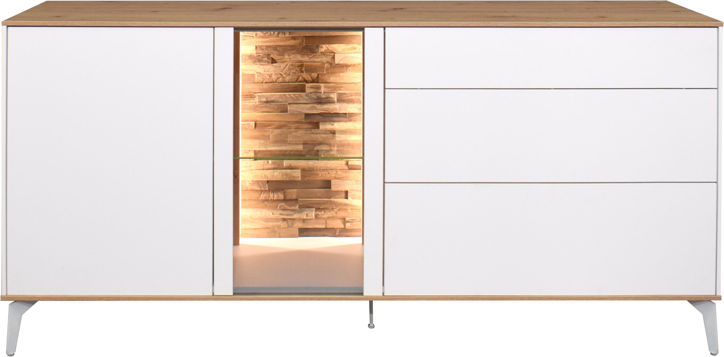 Mäusbacher Lowboard Faro Lowboard B 169 cm, inkl.Beleuchtung, Push to open, Metallfüße