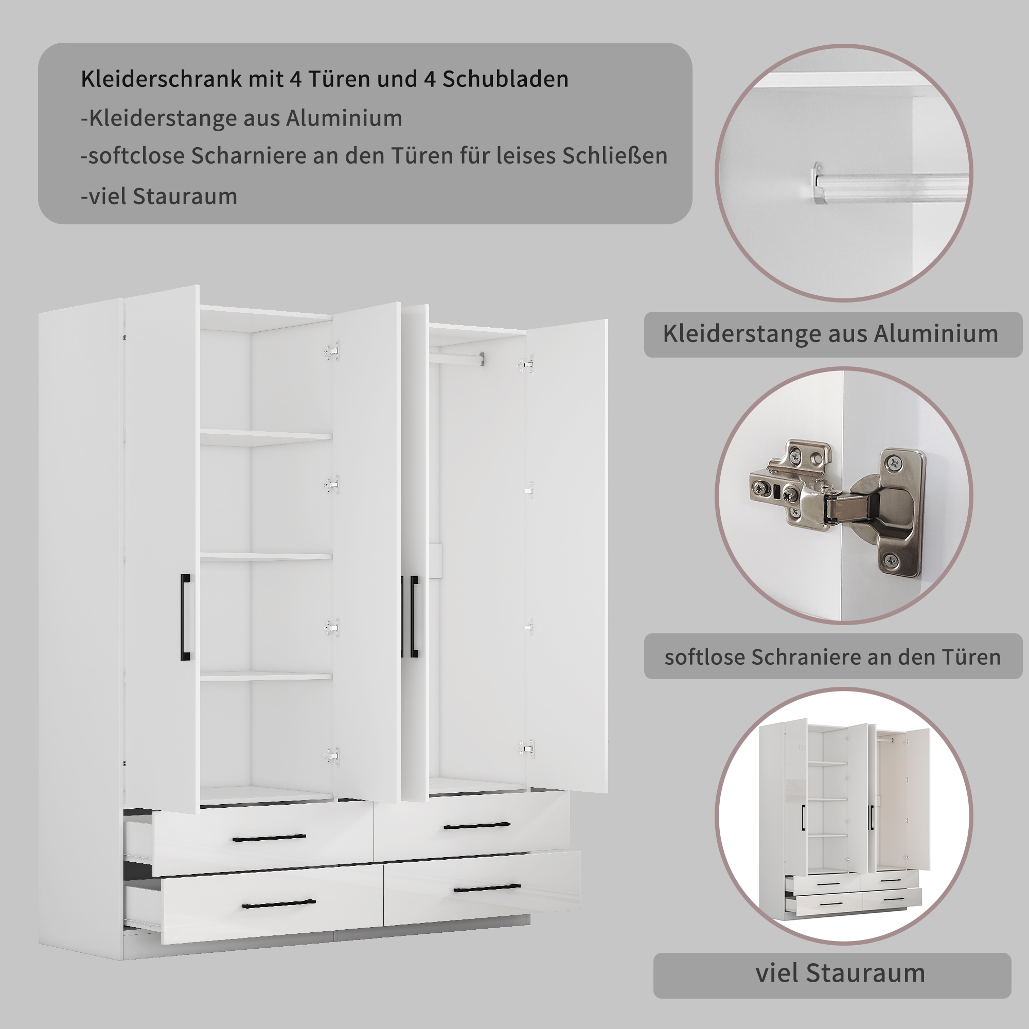 OTTO home Kleiderschrank »Sylt Schlafzimmerschrank Bestseller mit hochglänzenden Fronten«, (Drehtürenschrank mit 4 Schubladen und 4 Türen), Schrank in Breite 160 mit viel Stauraum