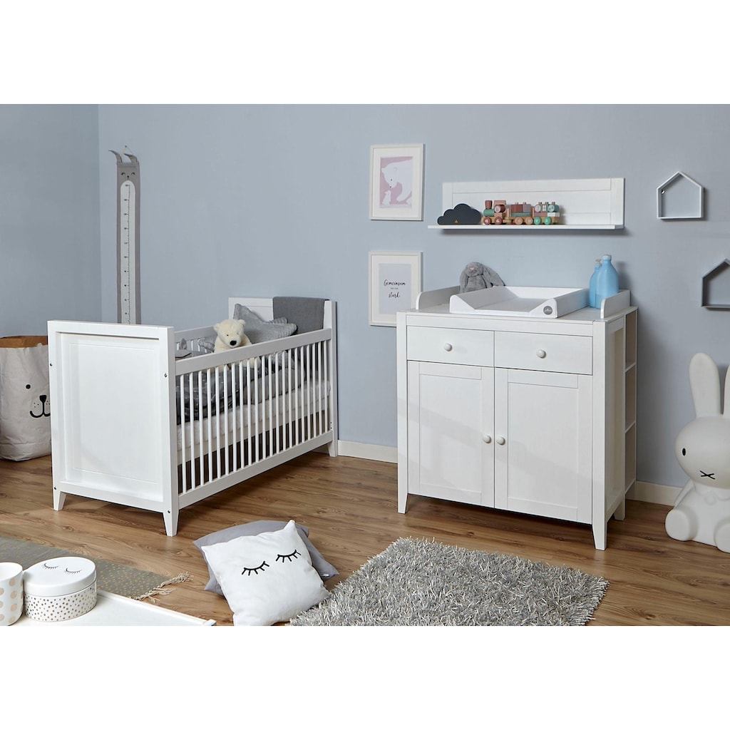 Ticaa Babyzimmer-Komplettset »Rosa«, (Set, 5 St., Bett + Wickelkommode + Schrank + Wandregal + Anstellregal)