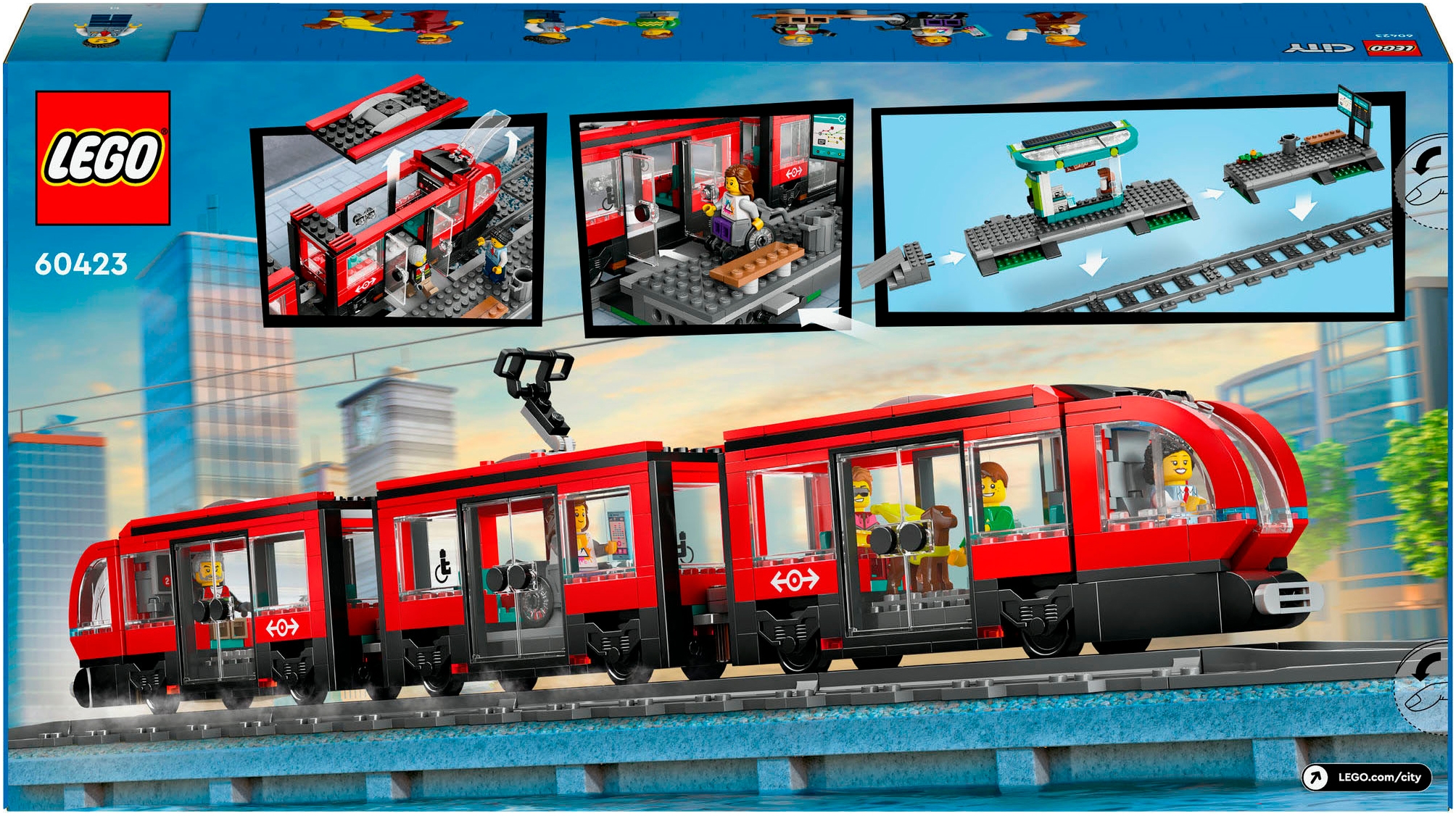 LEGO® Konstruktionsspielsteine »Straßenbahn mit Haltestelle (60423), LEGO LEGO City«, (811 St.), Made in Europe