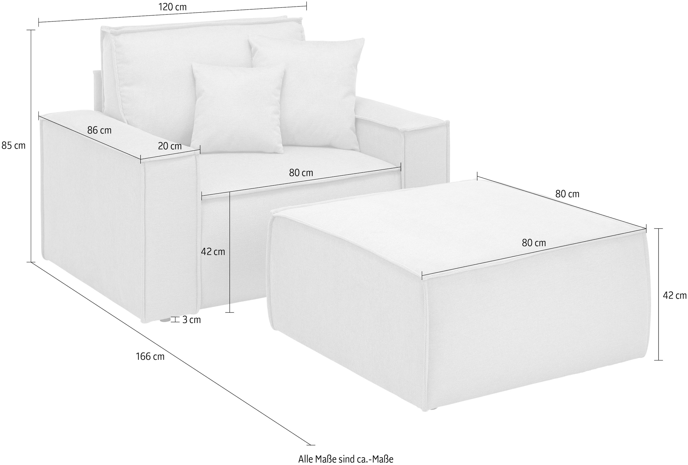 OTTO home Loveseat »FINNLEY, Loveseat & Hocker im Set, trendige Stoffe, inkl. Zierkissen« 2 Stk. tlg. verfügbar in den Stoffqualitäten Bouclé, Struktur fein und Mega Cord