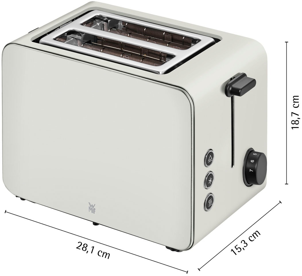 WMF Toaster »Stelio Paper White, Doppelschlitz Toaster mit Brötchenaufsatz«, 2 kurze Schlitze, für 2 Scheiben, 1050 W, 7 Bräunungsstufen, Brotzentrierung, Krümelschublade, Cromargan Gehäuse
